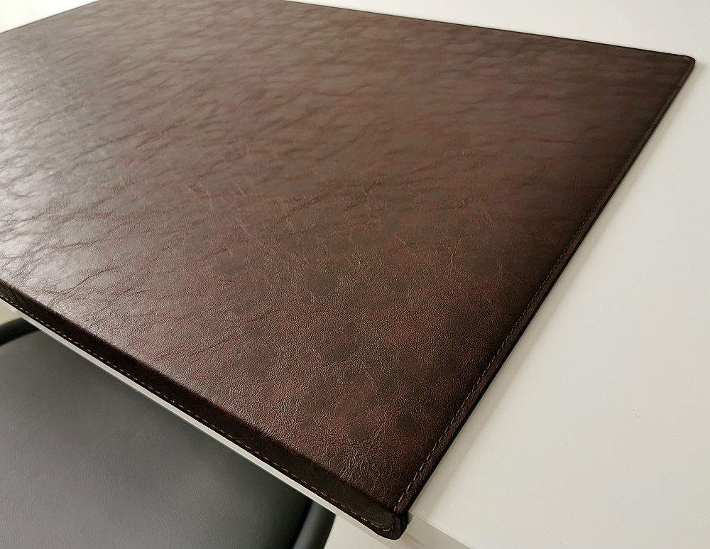 Profi Mats Schreibtischunterlage Gewinkelt in Lora Kunst Leder 90cm x 47cm Dunkel Braun