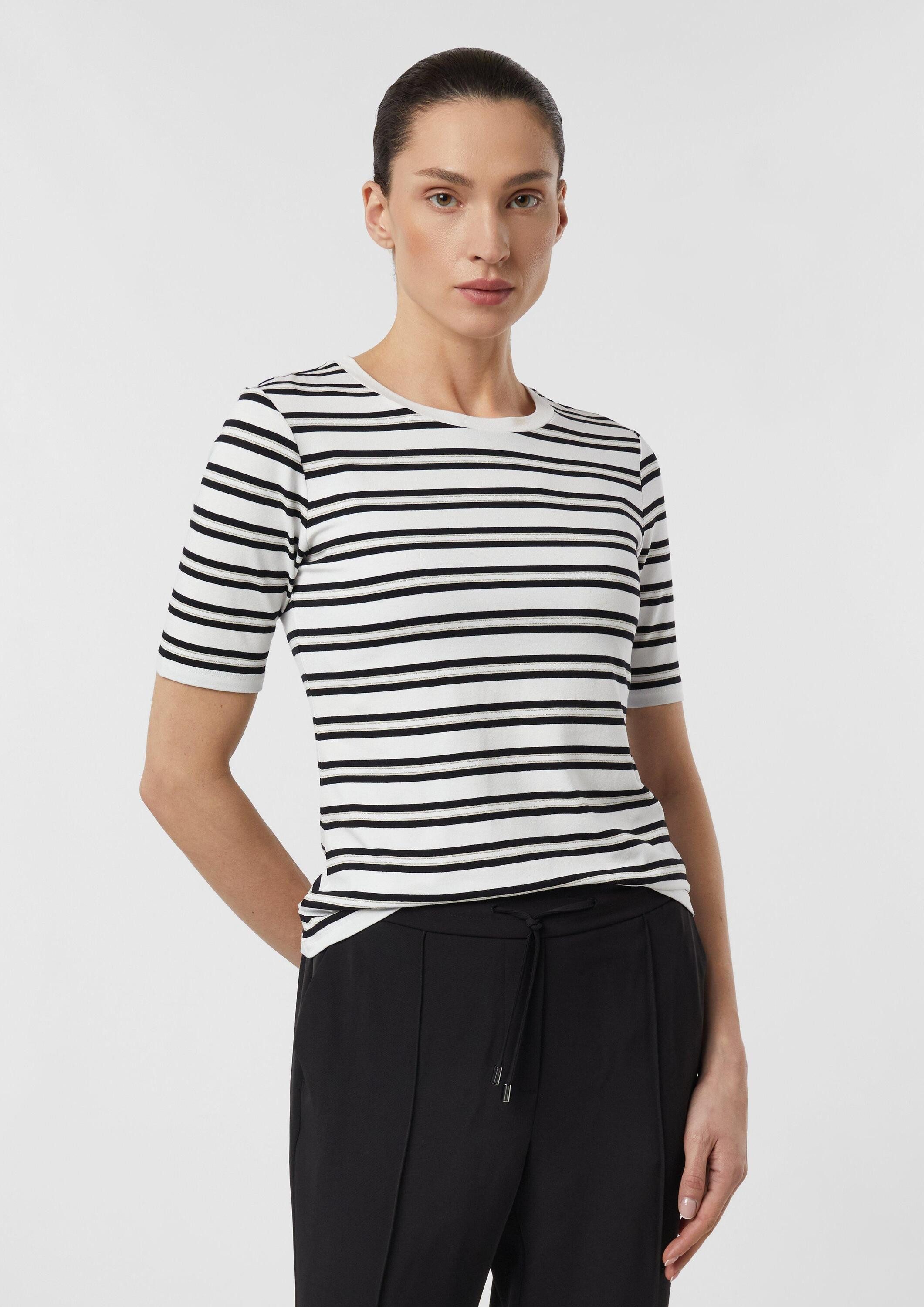 comma Kurzarmshirt T-Shirt Schmales T-Shirt mit Streifenmuster