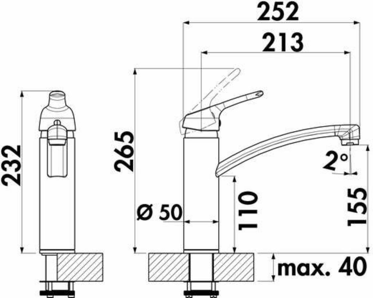 Thumbnail - Naber Küchenarmatur Einhebelmischer Linea Fuoco 1 schwarz matt, Niederdruck 5011327