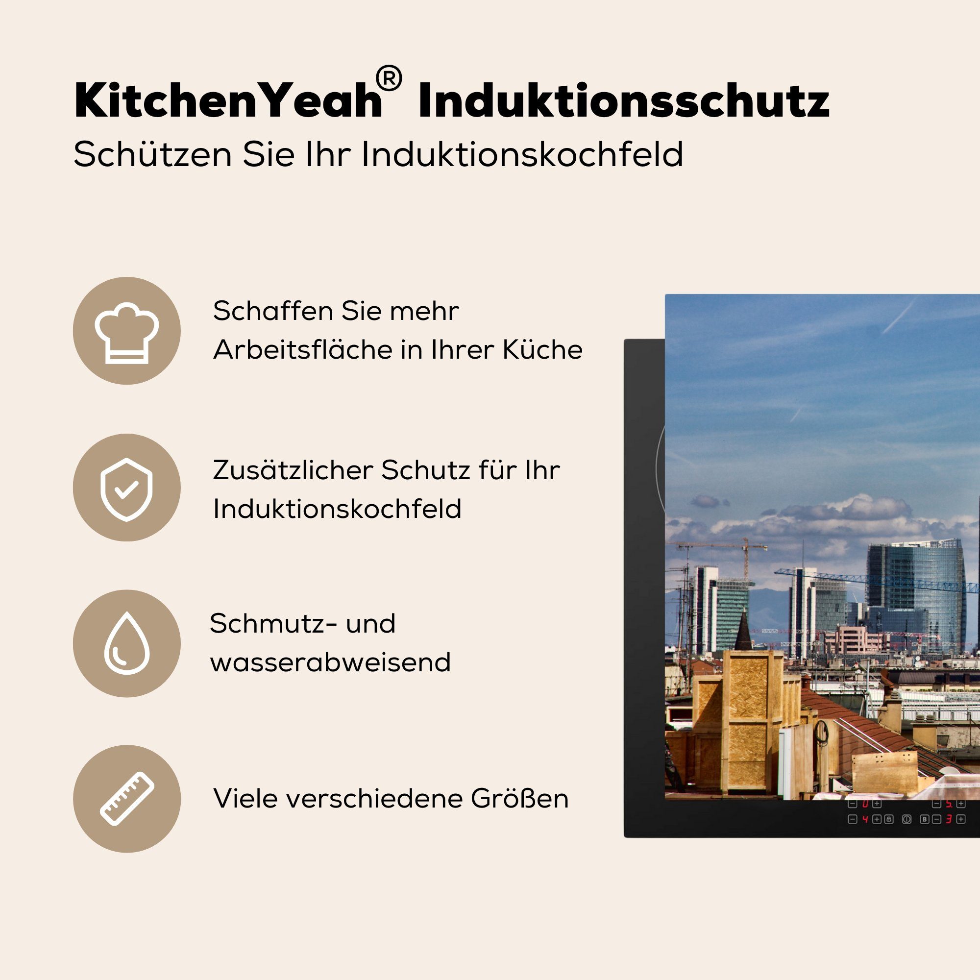 Schutz tlg), MuchoWow Vinyl, für Skyline Ceranfeldabdeckung die Induktionskochfeld - küche, cm, 81x52 (1 Mailand, Herdblende-/Abdeckplatte Italien -