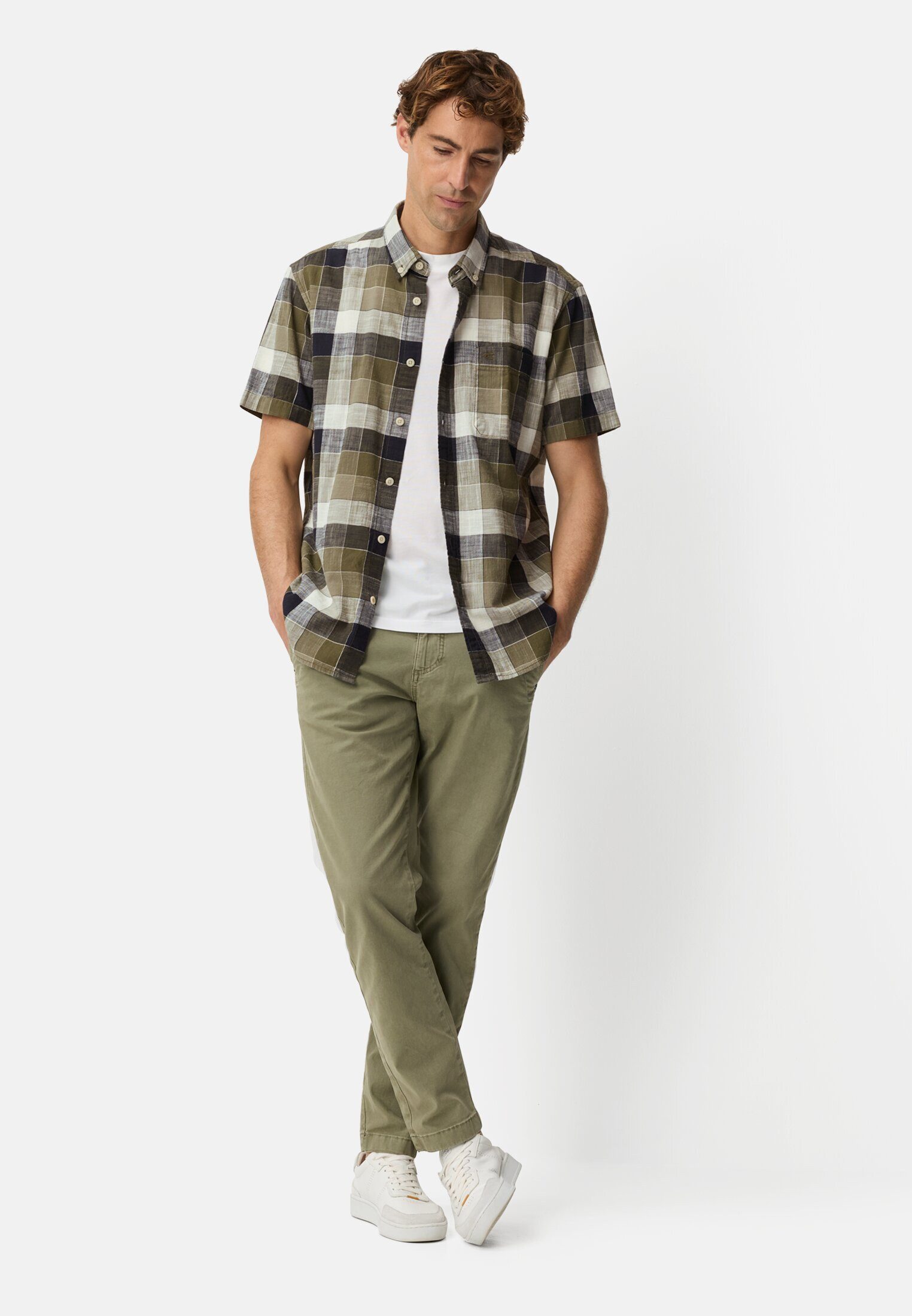 camel active Kurzarmhemd aus reiner Baumwolle Kurzarm Button-Down