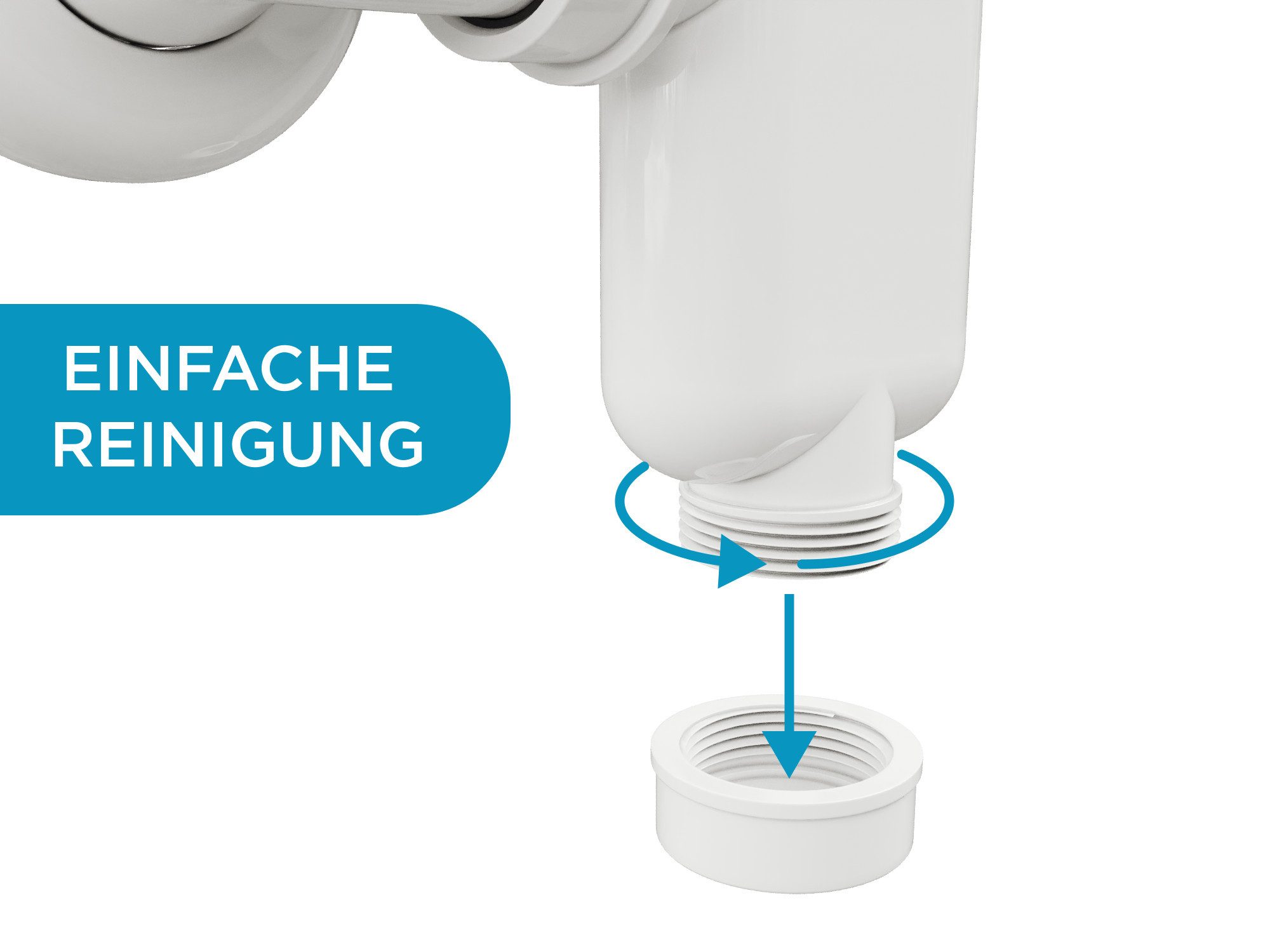 Aqua Bagno Siphon Raumsparsiphon für Doppelwaschbecken, G1 1/4" 40mm, flexibel, (Geruchsverschluss, 11-tlg., universell einsetzbar), mit Reinigungöffnung - platzsparende Lösung