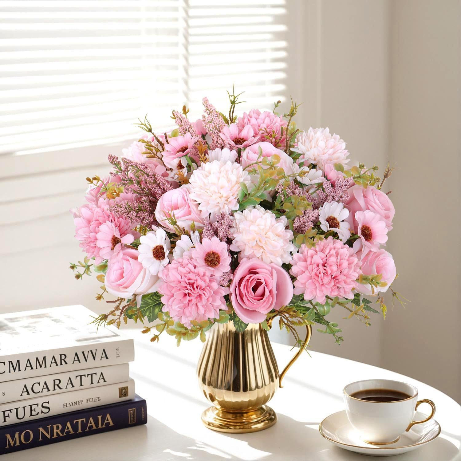 Kunstblumenstrauß Künstliche Blumen 2/4 Bündel künstliche Rosen Gänseblümchen, Agger, Perfekt für Hochzeit, Party oder Heimdekoration in Rosa