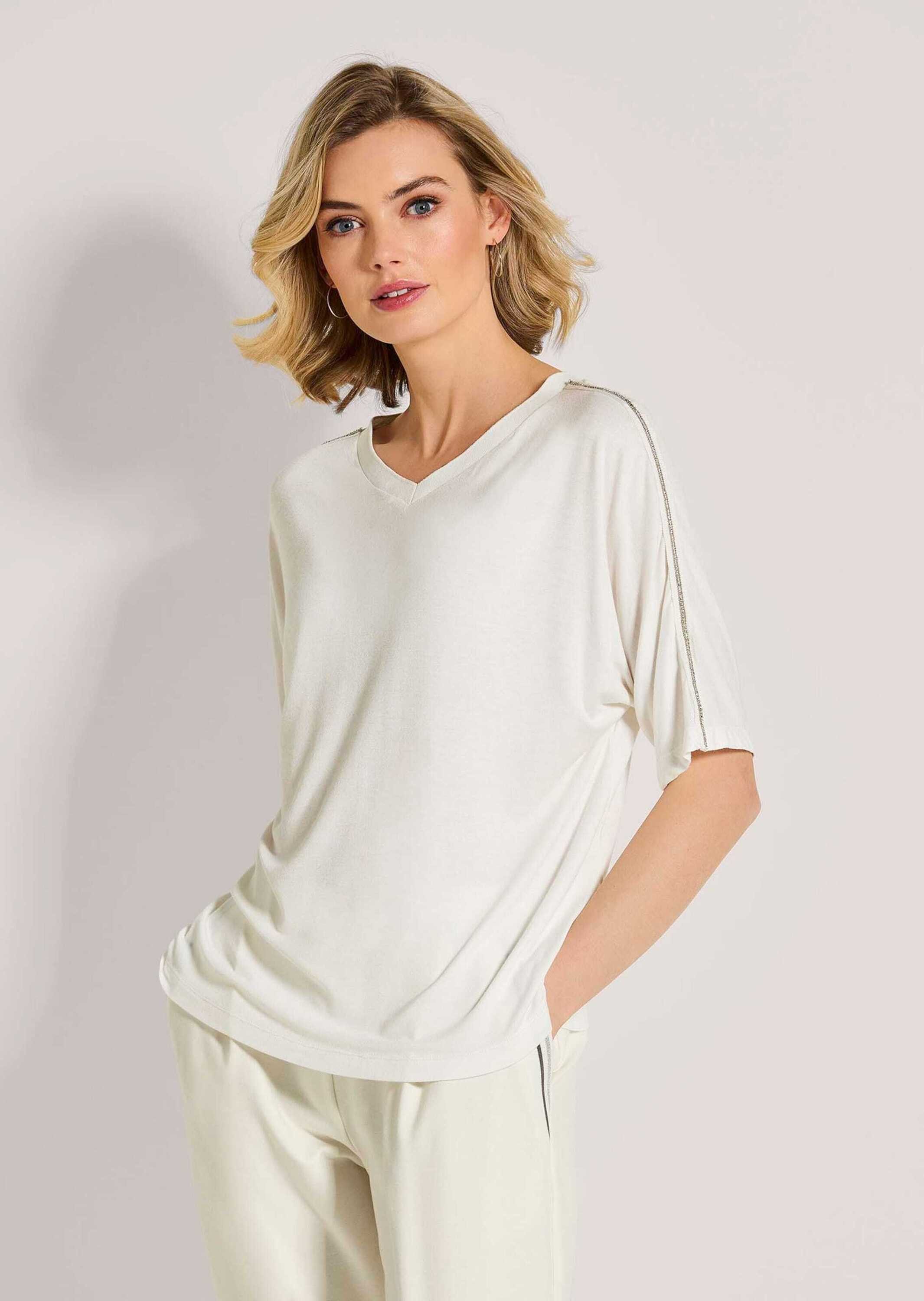 Kurzarmshirt V-Shirt mit Strass-Akzenten