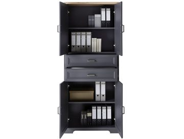 Moebel-Eins Bücherregal, JADY Büroschrank, 4 Türen + 2 Schubkästen, Material MDF/Dekorspanplatte