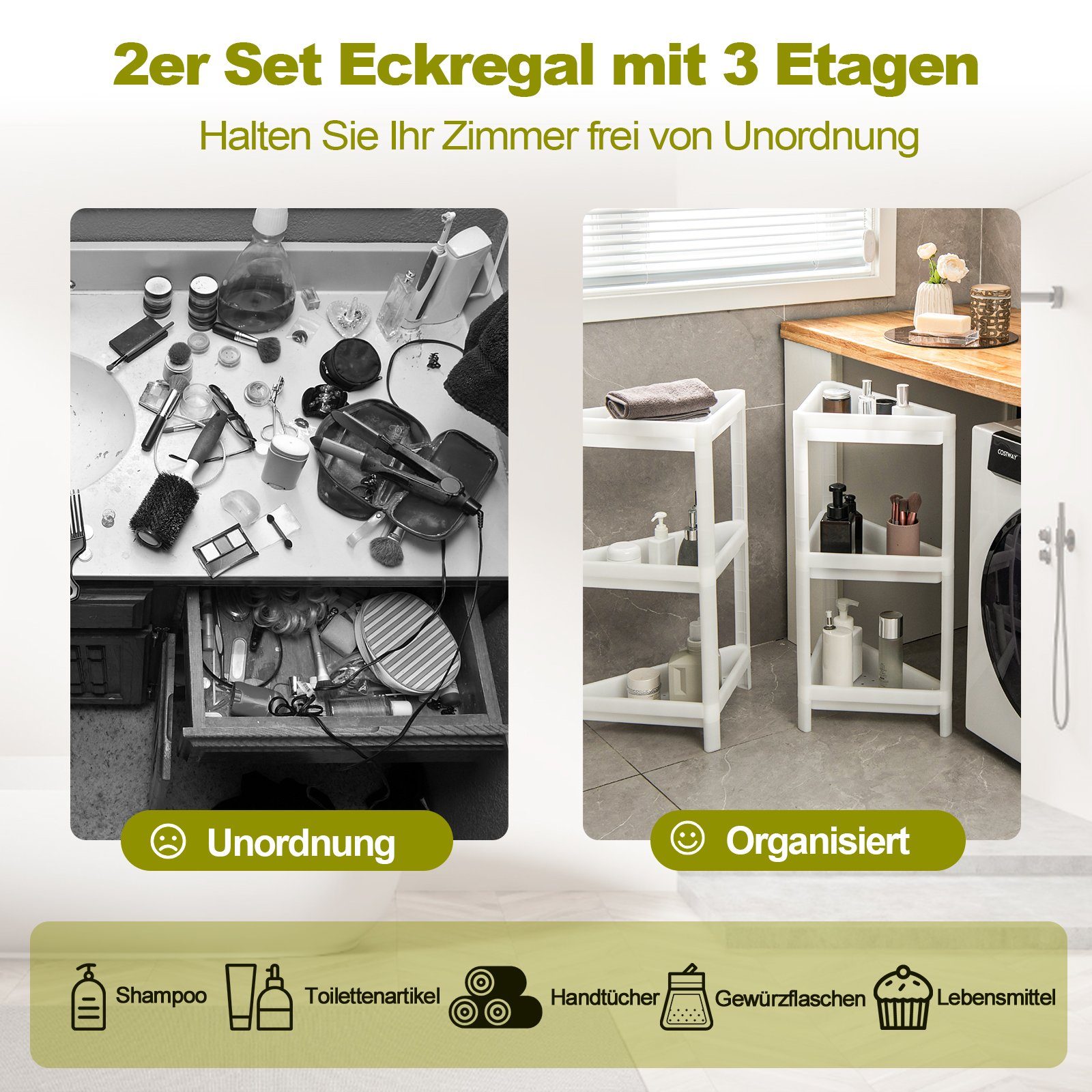 33 Nischenregal cm x 33 Set 70 Standregal, 2er Küche, COSTWAY x schmal,