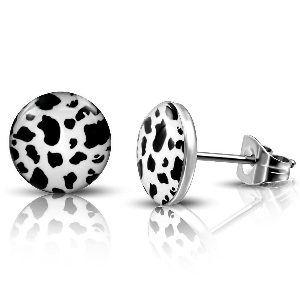 Ohrring-Set Ohrstecker rund Leopard s/w Silber aus Edelstahl Damen