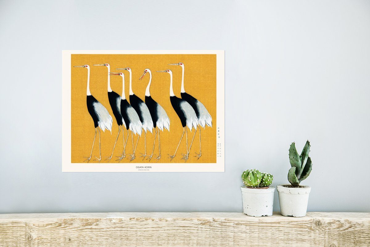 MuchoWow Poster - Poster, - Wandposter Vögel Ohne - (1 - für Wohnzimmer, Rahmen St), Schwarz Weiß Tiere Wandbild, Gelb