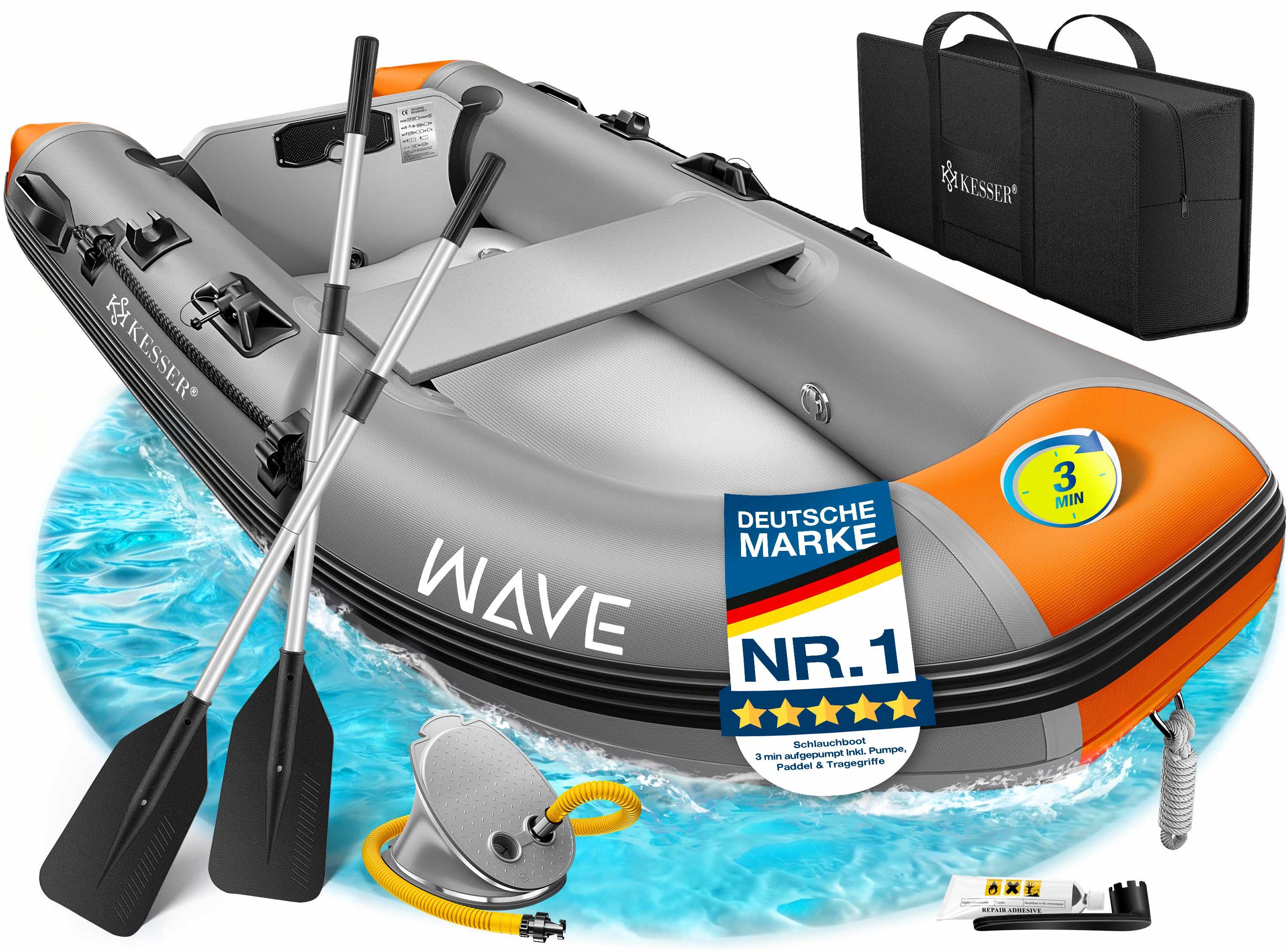 KESSER Schlauchboot aufblasbares Paddelboot für 2 Personen, motorisierbar, 2,30m, WAVE Motor geeignet