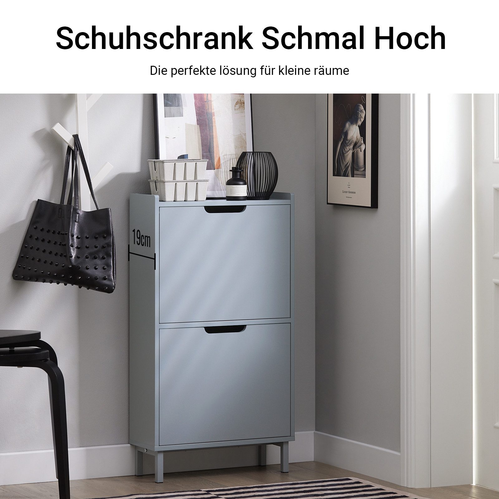 SoBuy Schuhkipper FSR151, Kommode Hoch, Flurschrank für Diele, Flur, Platzsparend, Schuhschrank mit Klappen Schuhregal schmal Schuhkommode Schuhablage