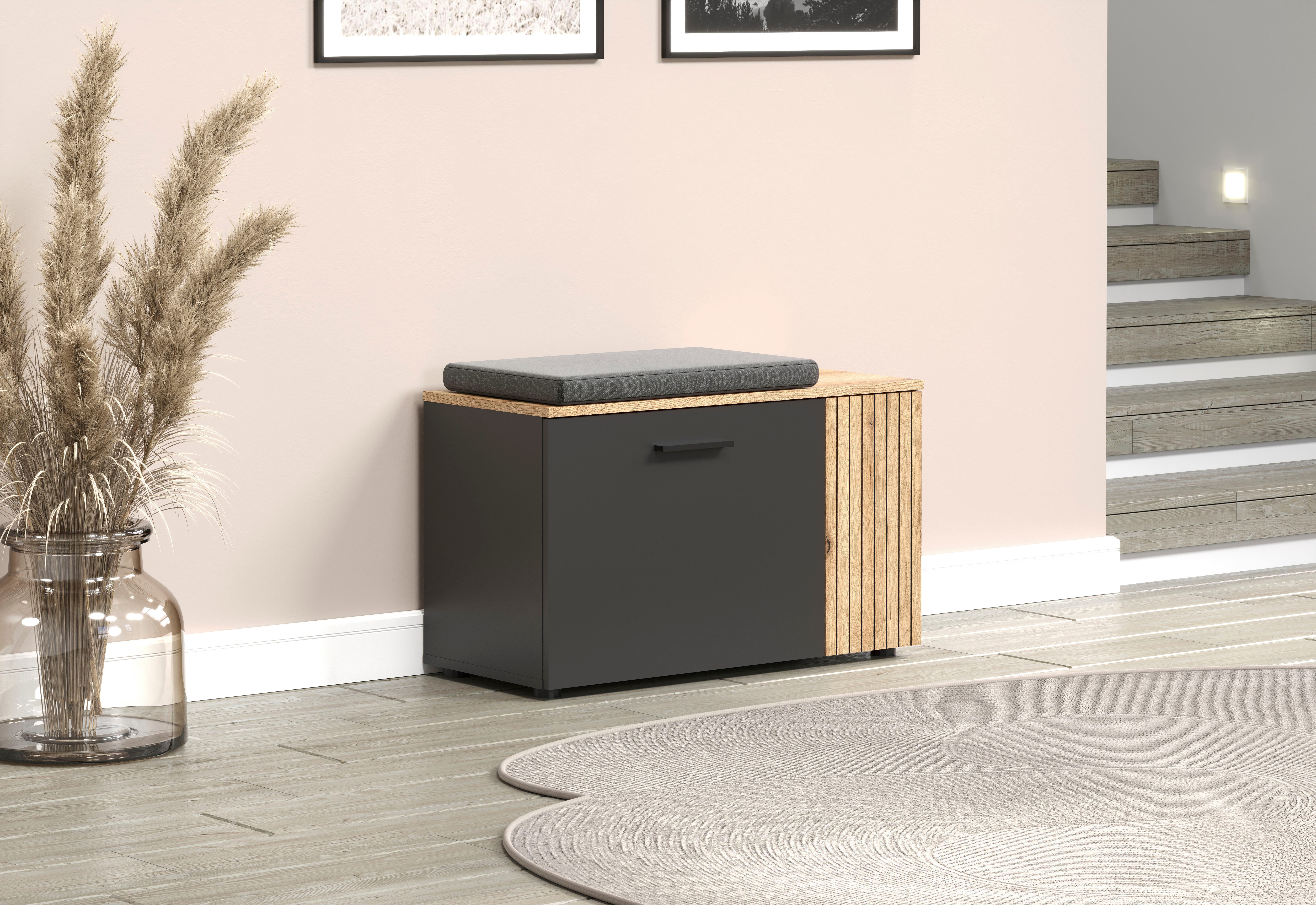 Home affaire Sitzbank Estepona (1-St), Schuhbank mit 2 Türen & 2 Einlegeböden – (B/T/H) 80/36/48 cm