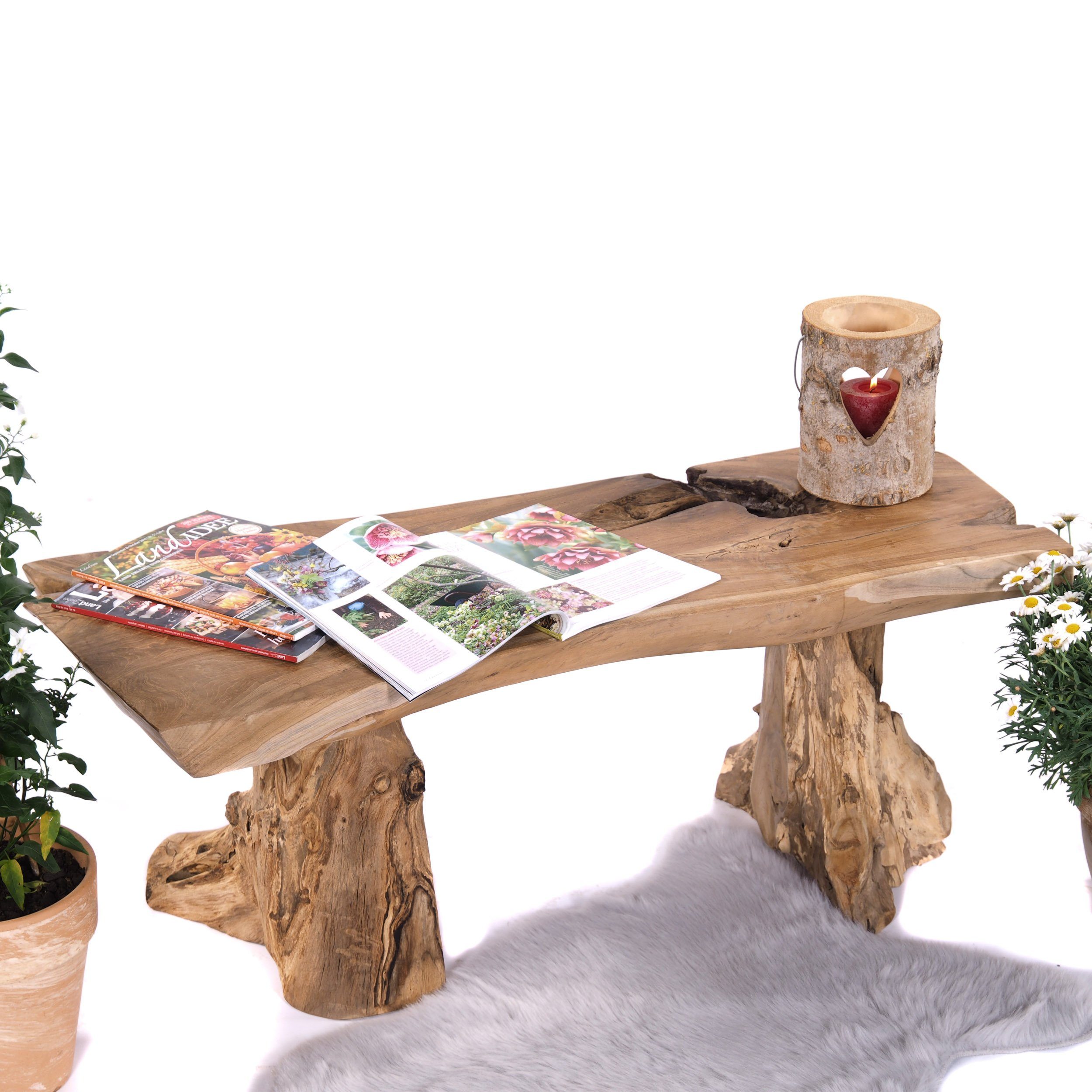 WURZELHOLZ Bank Blumen CREEDWOOD Holz Sitzbank, BANK, Sitzbank TEAK Gartenbank,