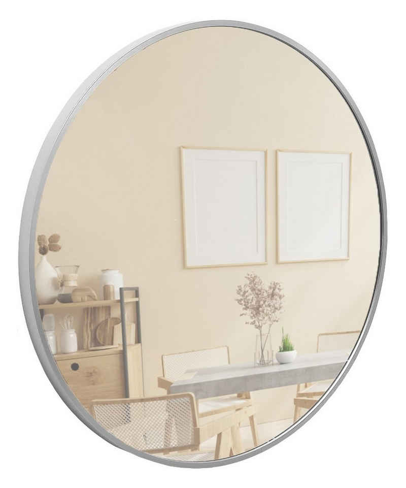 Terra Home Wandspiegel (silber Durchmesser 60 cm, Badezimmerspiegel Flurspiegel), Metallrahmen