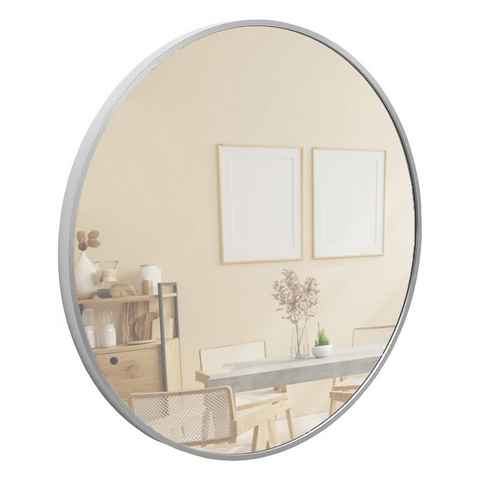 Terra Home Wandspiegel (silber Durchmesser 60 cm, Badezimmerspiegel Flurspiegel), Metallrahmen