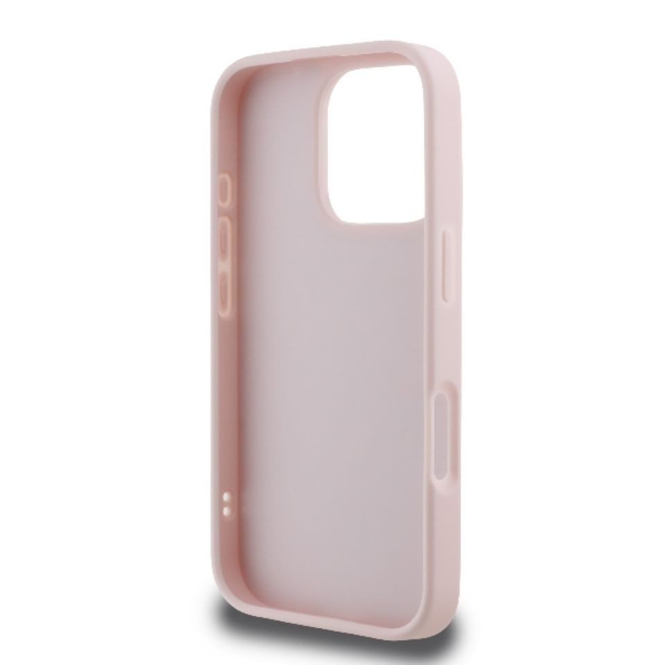 KARL LAGERFELD Handyhülle iPhone 16 Pro Kunstleder rosa Logo goldfarbig 6,3 Zoll, Kantenschutz