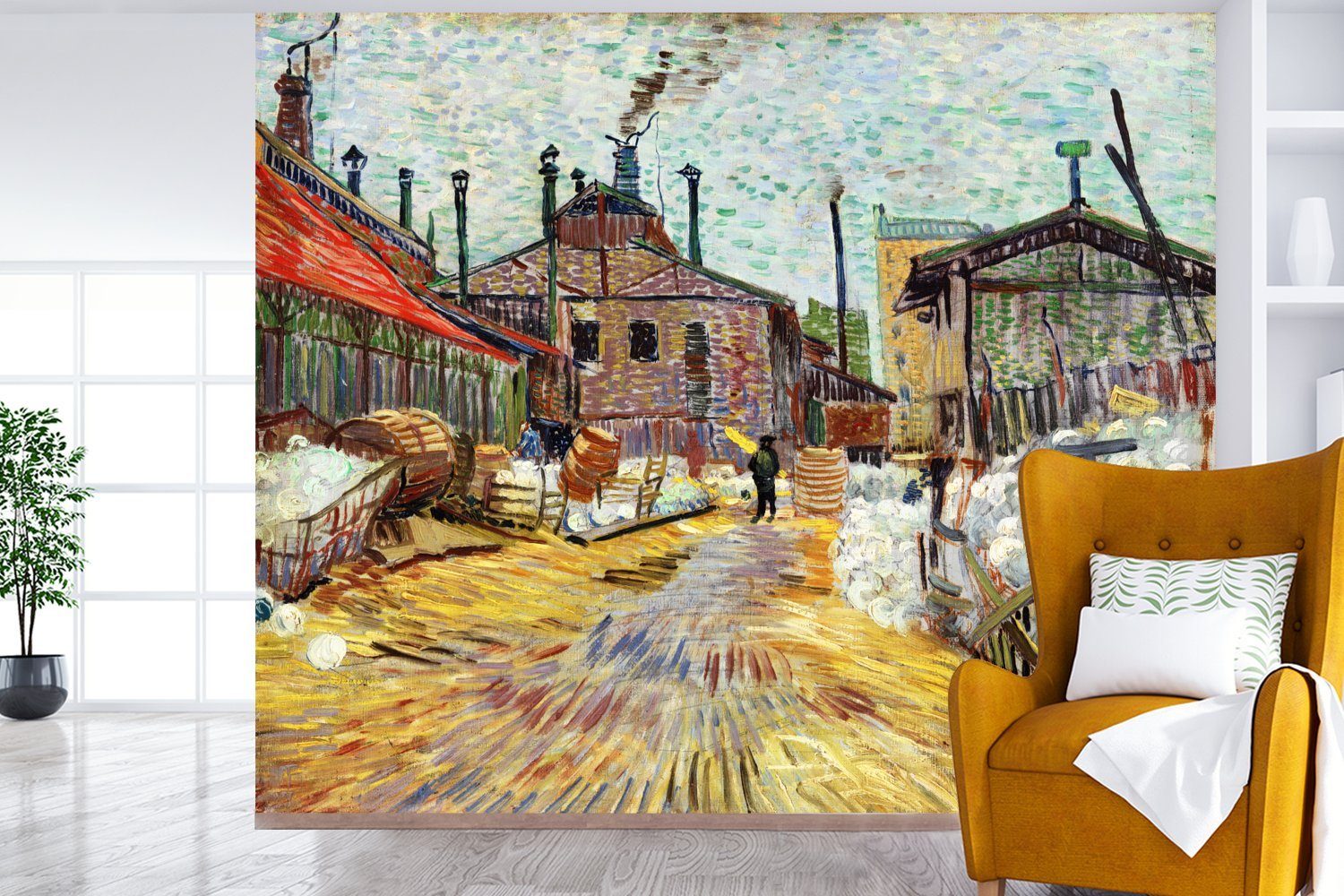 MuchoWow Fototapete Wohnzimmer Fabrik (5 St), Schlafzimmer van bedruckt, Vincent Matt, - Fototapete Die Gogh, Asnieres Vliestapete in Küche, für