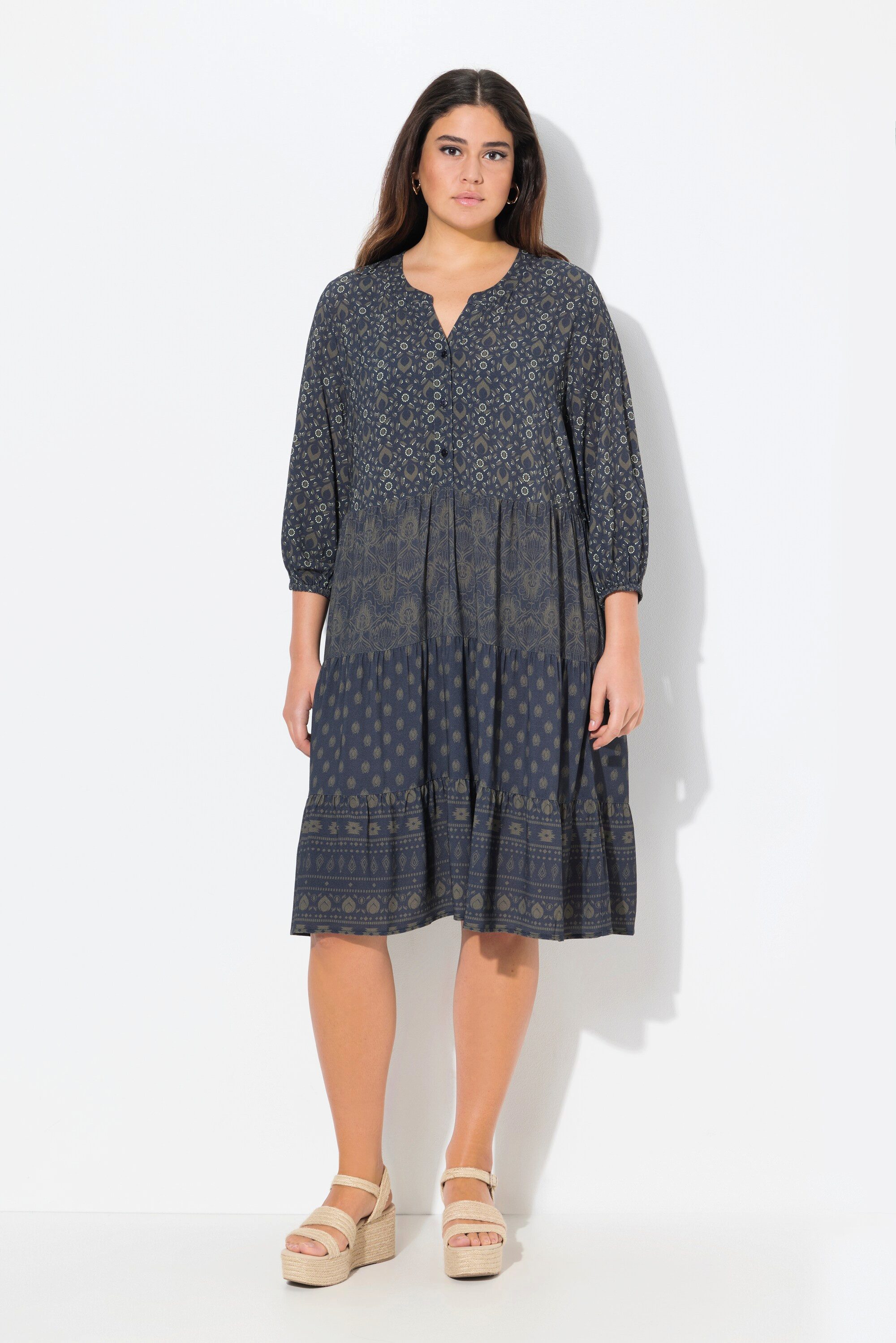 Jerseykleid Kleid A-Linie Tunika-Ausschnitt 3/4-Arm