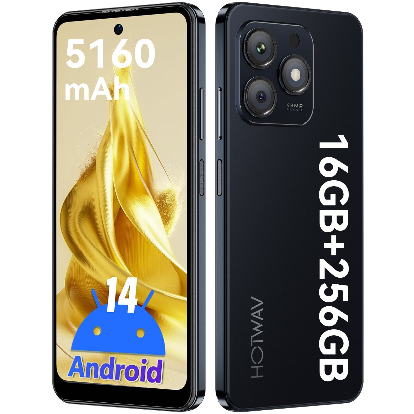 HOTWAV Android Handy, 16+256 GB, 5160 mAh, Smartphone ohne Vertrag, günstiges Smartphone (16,7 cm/6.8 Zoll, 128 GB Speicherplatz, 48 MP Kamera, Mobiltelefon, handy ohne vertrag, android Smartphone angebote)