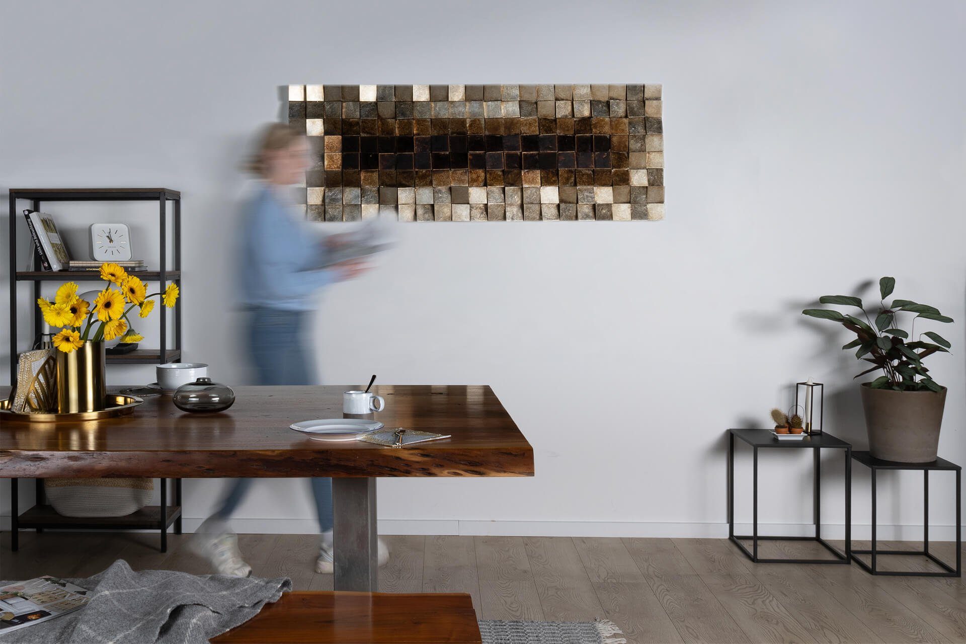 KUNSTLOFT Wandbild Lustrous Pixel 127x55 cm, handgefertigtes Wandbild mit 3D Effekt