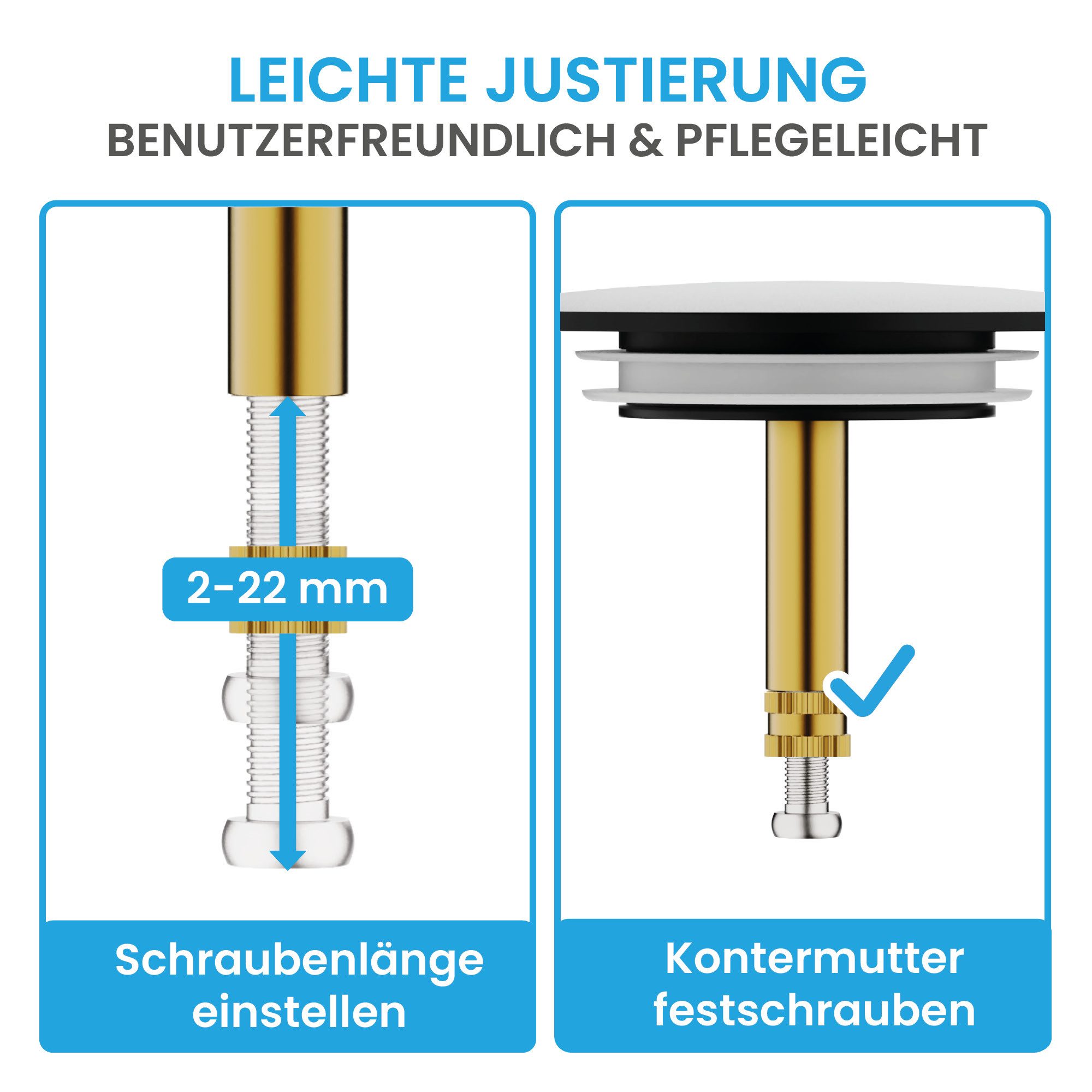 Bächlein Badewannenstöpsel Hochwertiger Badewannenstopfen mit Excenterverschluss, (Schwarz-matt), Ablaufgarnitur für jede Badewanne inkl. Dichtungen – Bild 4 von 5