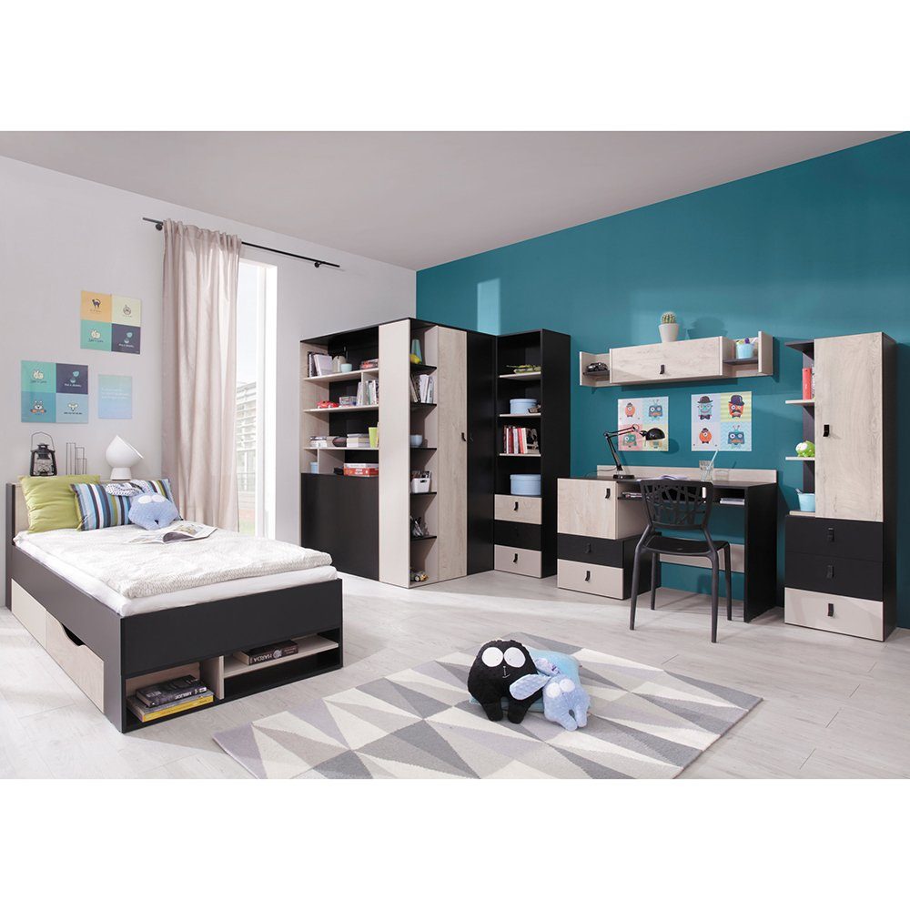 Lomadox Kleiderschrank PITTSBURGH-133 begehbar, 135x135cm, schwarz/Eiche/beige