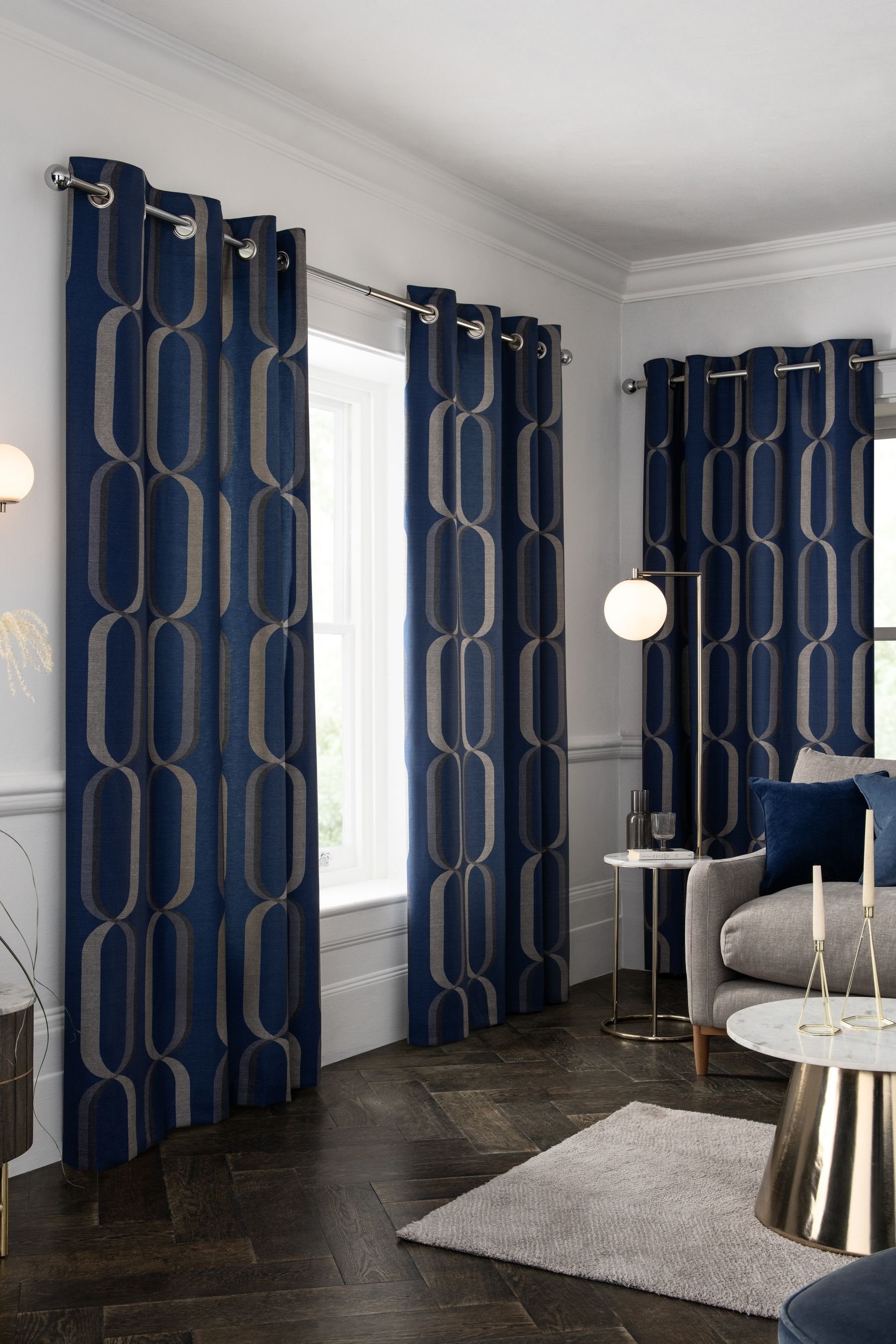 Vorhang Blickdichte Ösenvorhänge mit Geodesign, Next, (2 St) Navy Blue