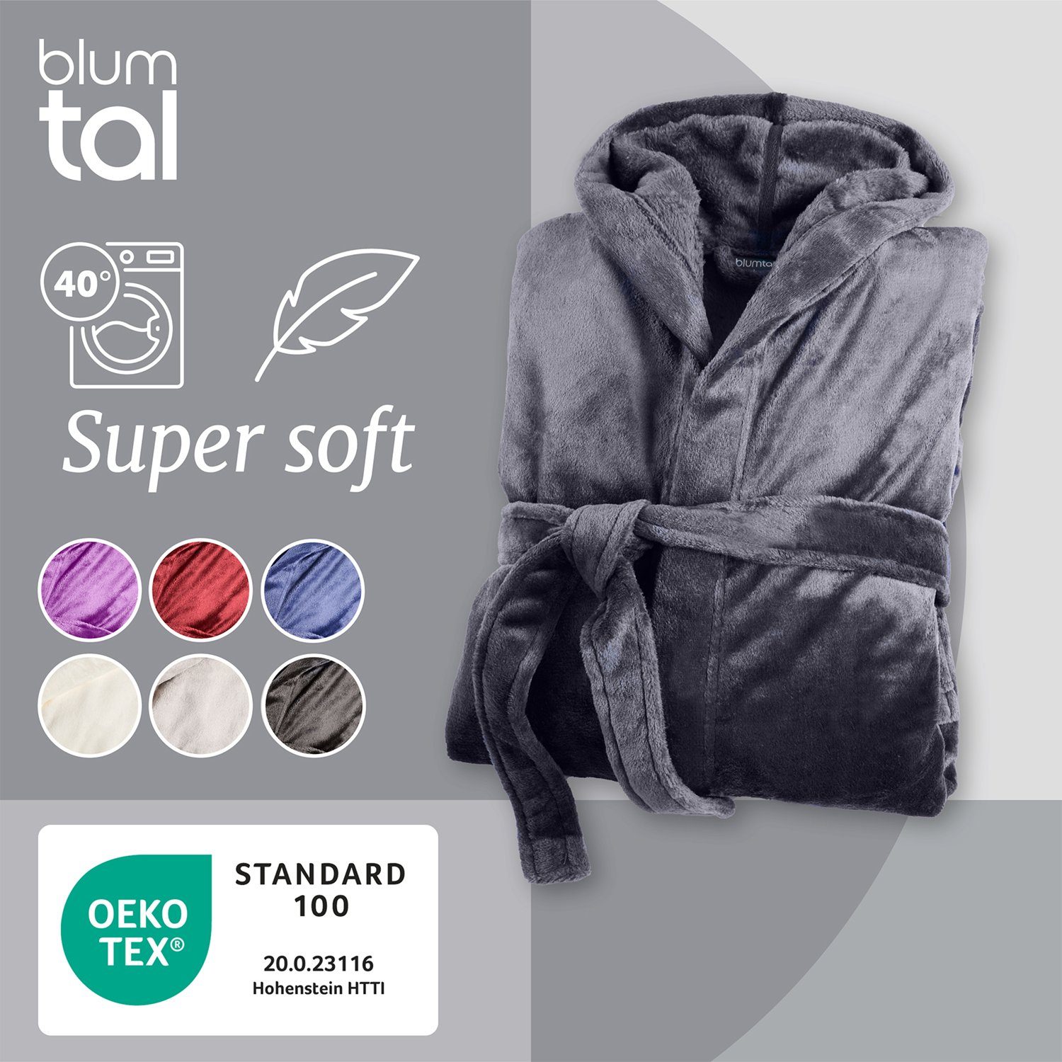 Blumtal Bademantel Bademantel Damen und Herren - kuschelig weicher Fleece Bademantel, mit Kapuze & Fronttasche