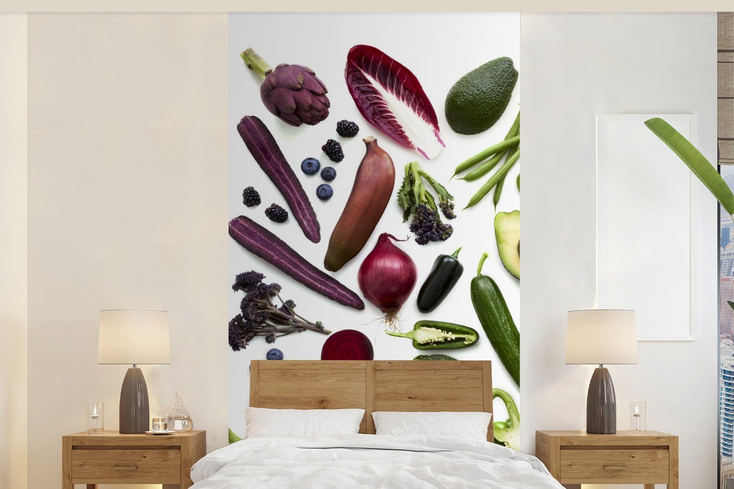 MuchoWow Fototapete Gemüse - Obst - Regenbogen, Matt, bedruckt, (2 St), Vliestapete für Wohnzimmer Schlafzimmer Küche, Fototapete
