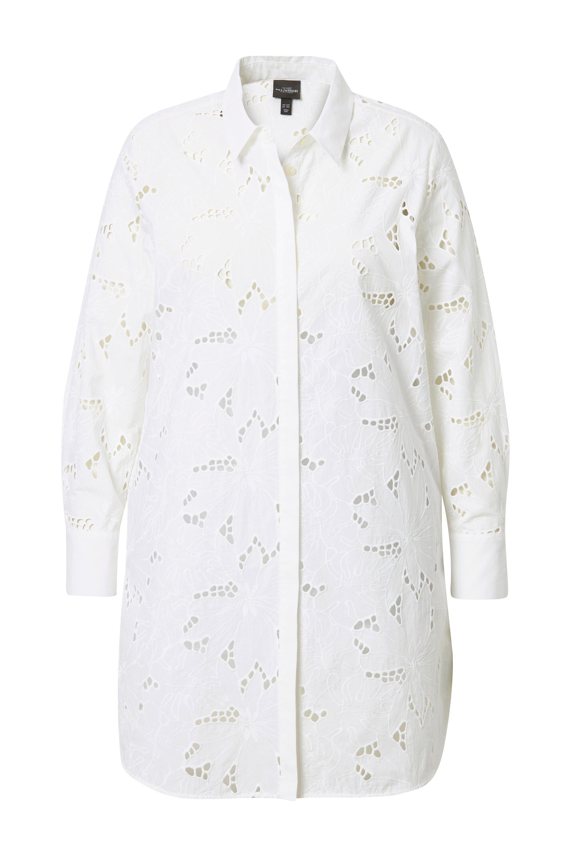 Ulla Popken Longbluse Longbluse Lochspitze Hemdkragen Langarm günstig online kaufen