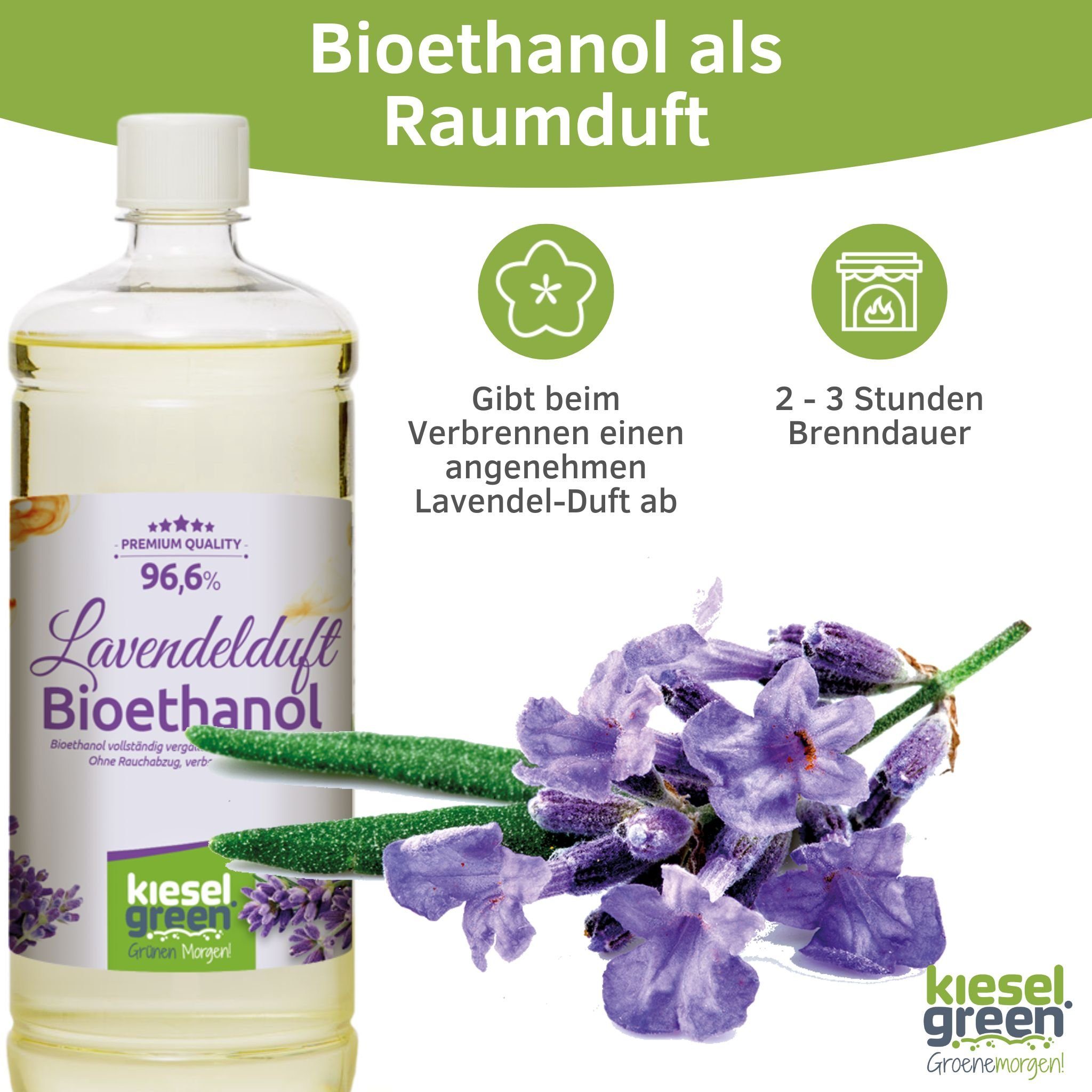 KieselGreen Bioethanol KieselGreen Duft Lavendel Bioethanol Ethanol-Kamin 6 mit x Flasche 1 für Liter