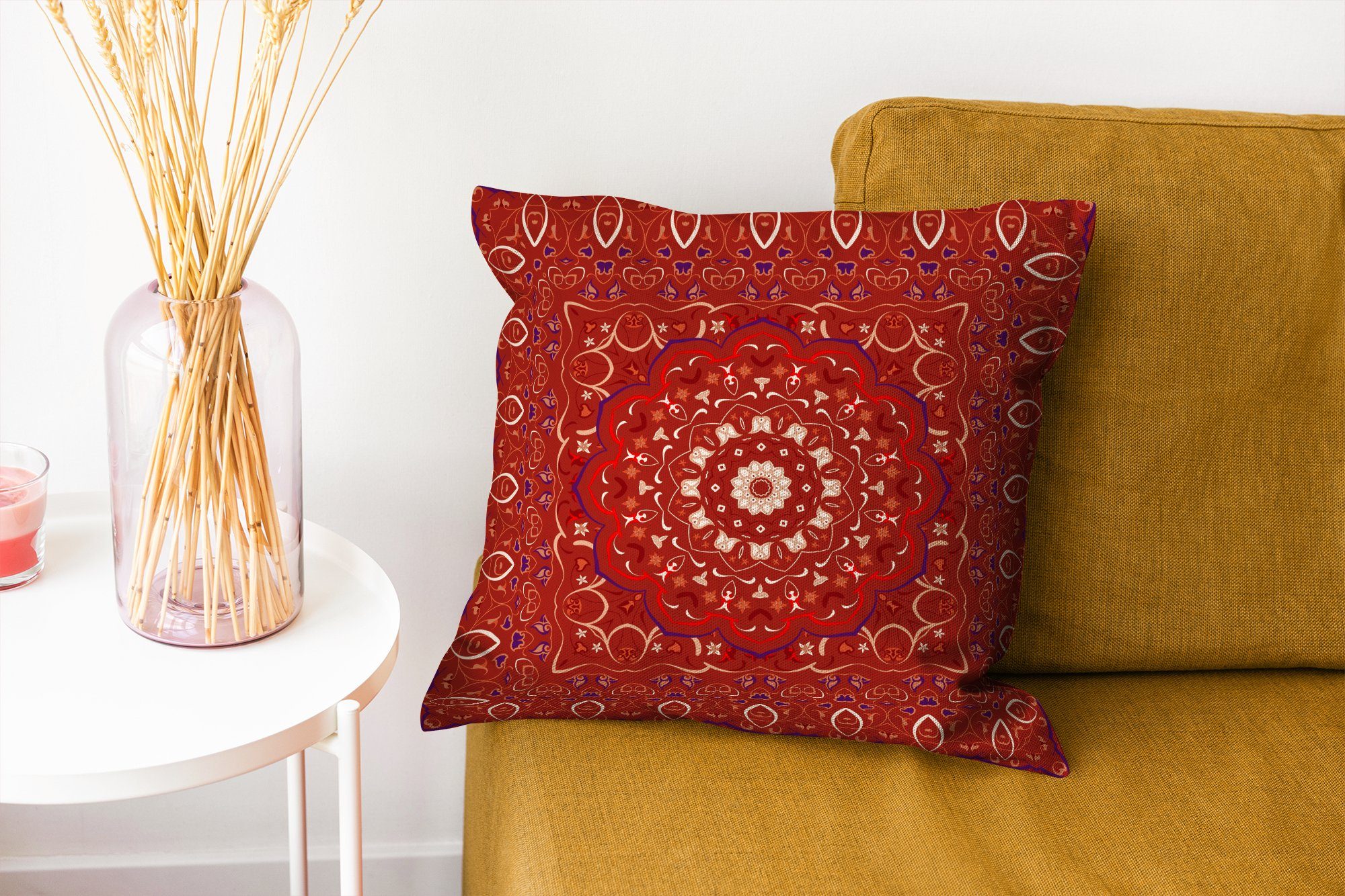 MuchoWow Dekokissen Persischer Deko, Zierkissen Rot, mit Muster Wohzimmer, Mandala - - Teppich - für Schlafzimmer, Sofakissen Füllung