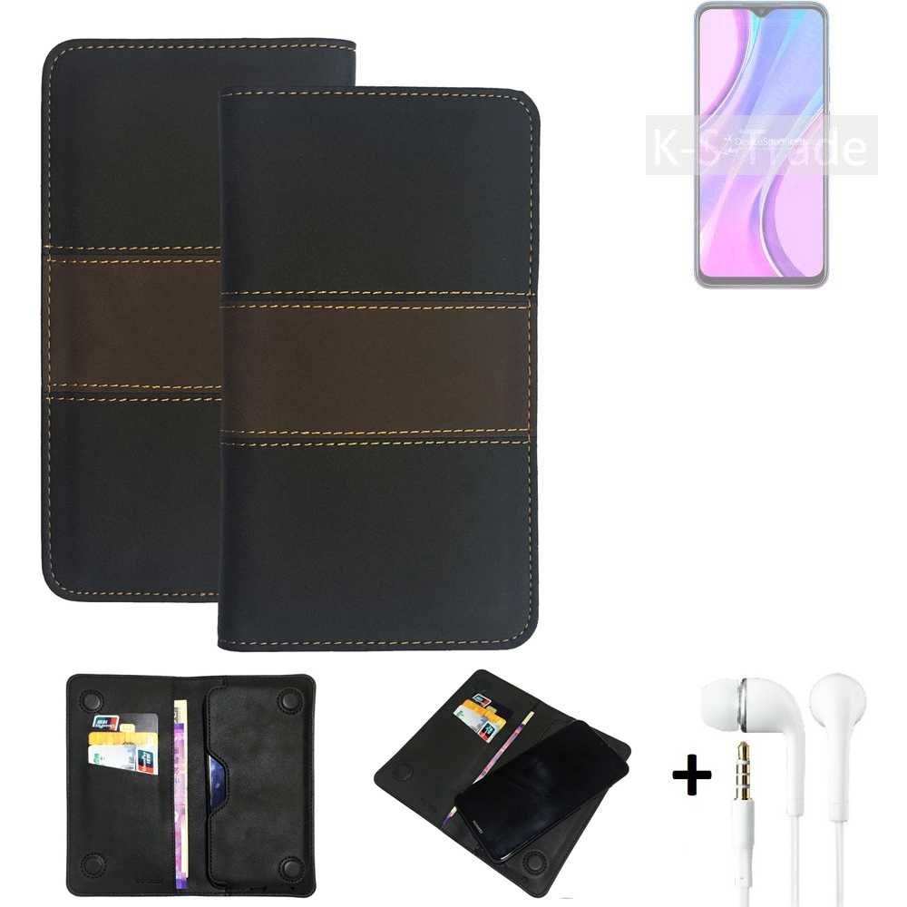 K-S-Trade Handyhülle für Xiaomi Redmi 9, Handyhülle + Kopfhörer Schutzhülle Walletcase Bookstyle Tasche