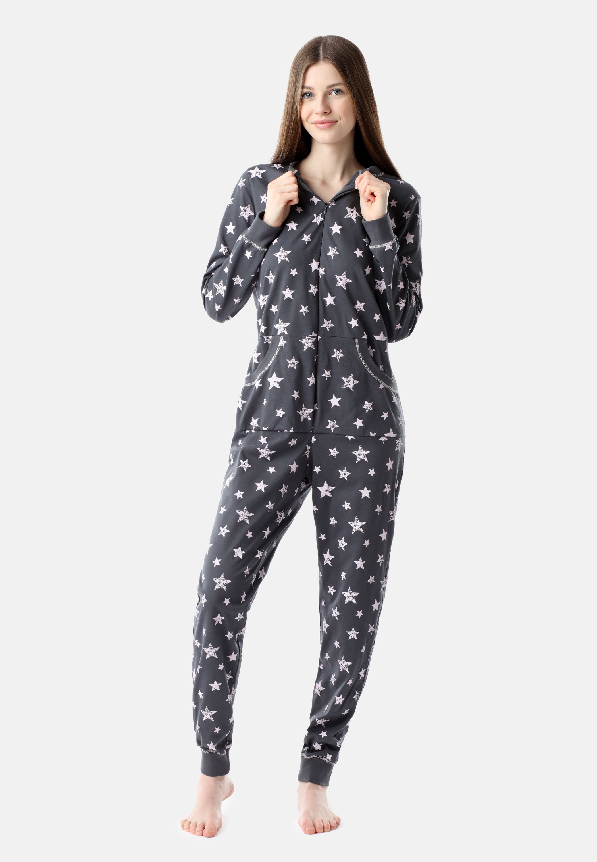 Sterne Graphite/Rosa Schlafanzug BLV50-206 Bellivalini Pyjama Damen Schlafoverall