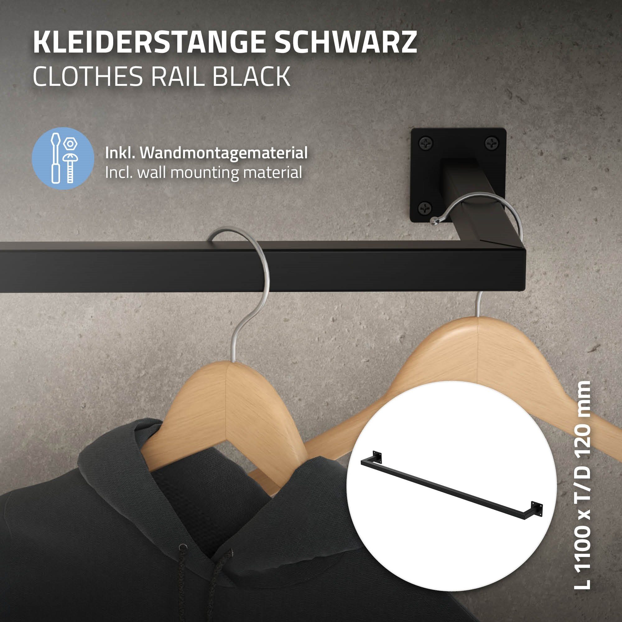 ML-DESIGN Kleiderstange Garderobenstange U-Form Kleiderständer Stahl rostfrei Montagematerial 12x110cm Wandmontage Schwarz Kleidergestell, inkl. Rechteck