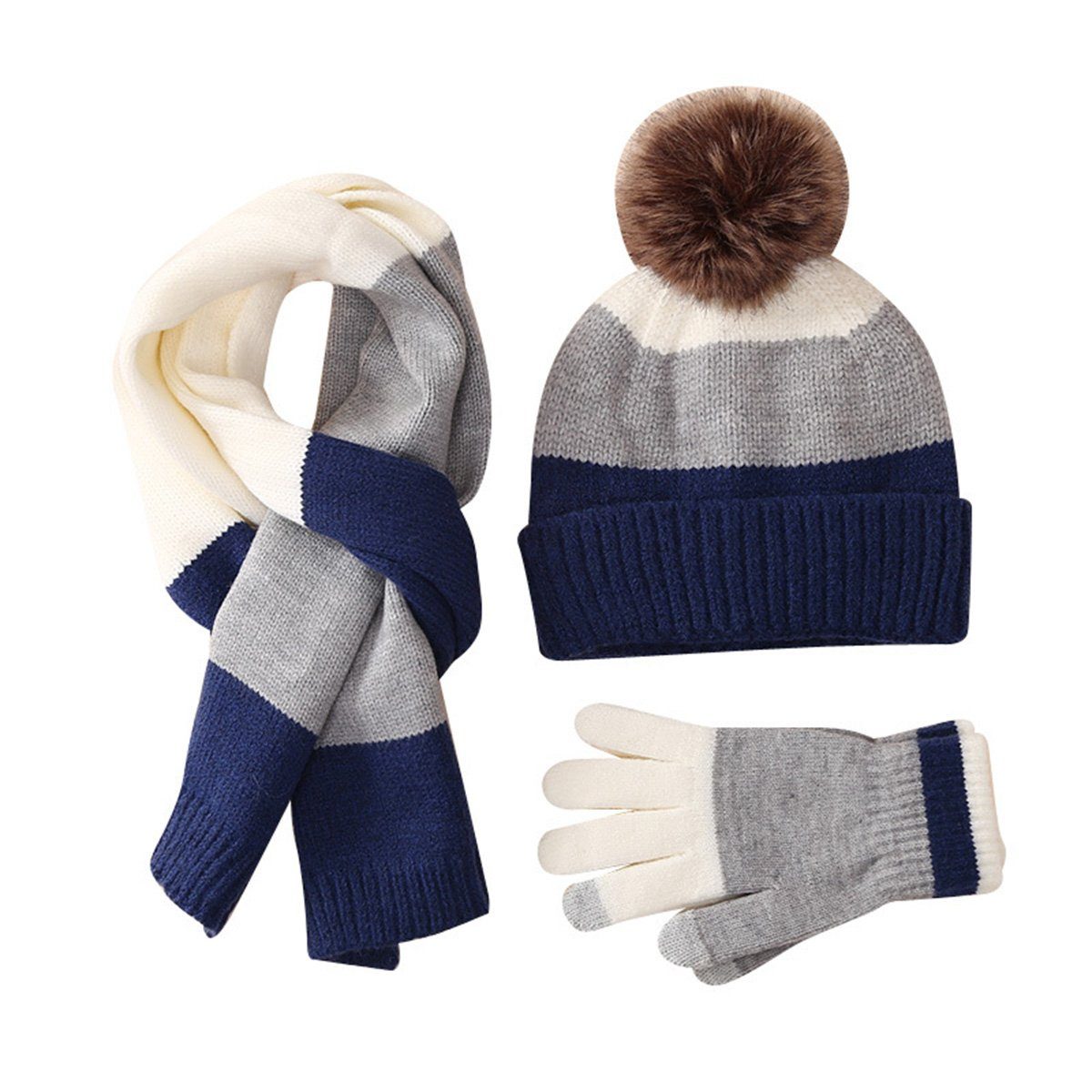 DOPWii Mütze & Schal Mützen-Sets mit Gestrickter Schal,Gestrickte Handschuhe für Kinder | Mützen-Sets