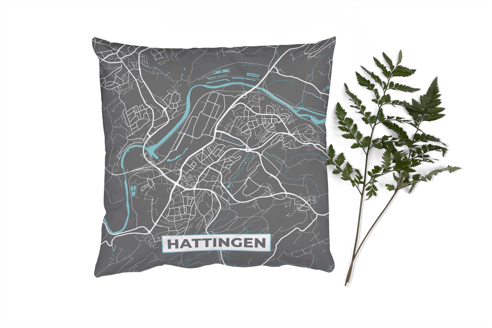 MuchoWow Dekokissen Stadtplan - Hattingen - Deutschland - Karte, Zierkissen mit Füllung für Wohzimmer, Schlafzimmer, Deko, Sofakissen