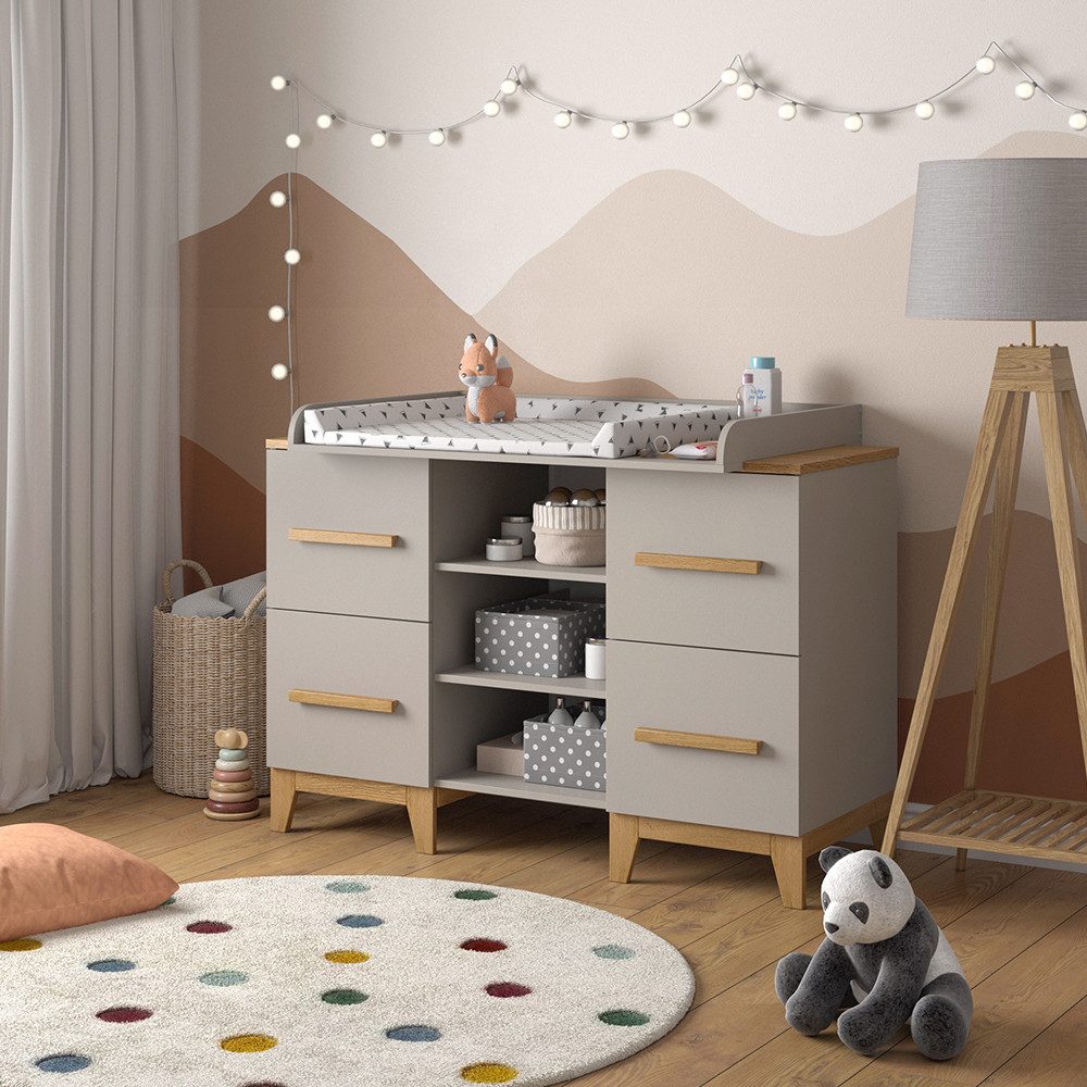 VitaliSpa® Wickelkommode Malia, Cashmere-Eiche, 133 x 108 cm XL mit 4 Schubladen