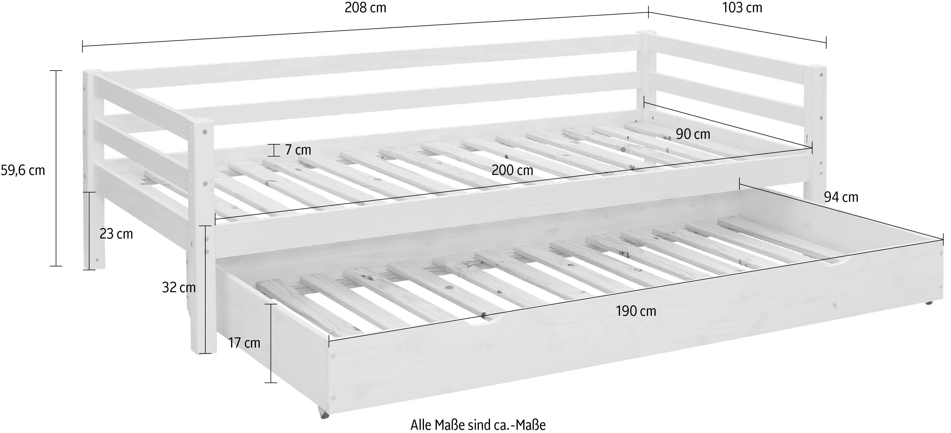 Schubkasten mit 103 grau cm, aus Alpi, Außenbreite Lüttenhütt Daybett Kinderbett Kiefernholz, grau |