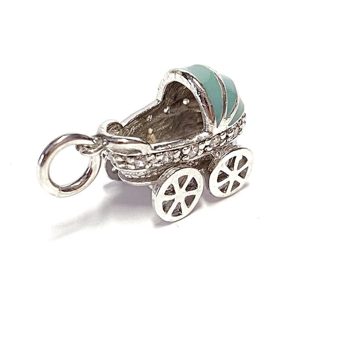 Kettenanhänger Babywagen Kettenanhänger 925 Sterling Silber rhod Zirkonia