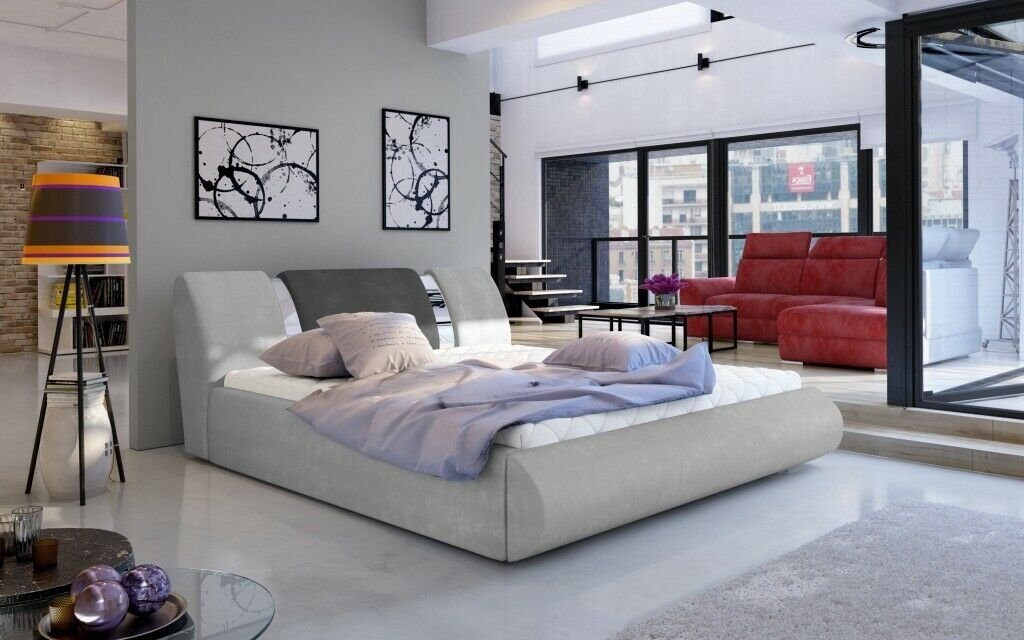 180x200cm Polster Design Luxus Bett Schlafzimmer Bett, Grau JVmoebel