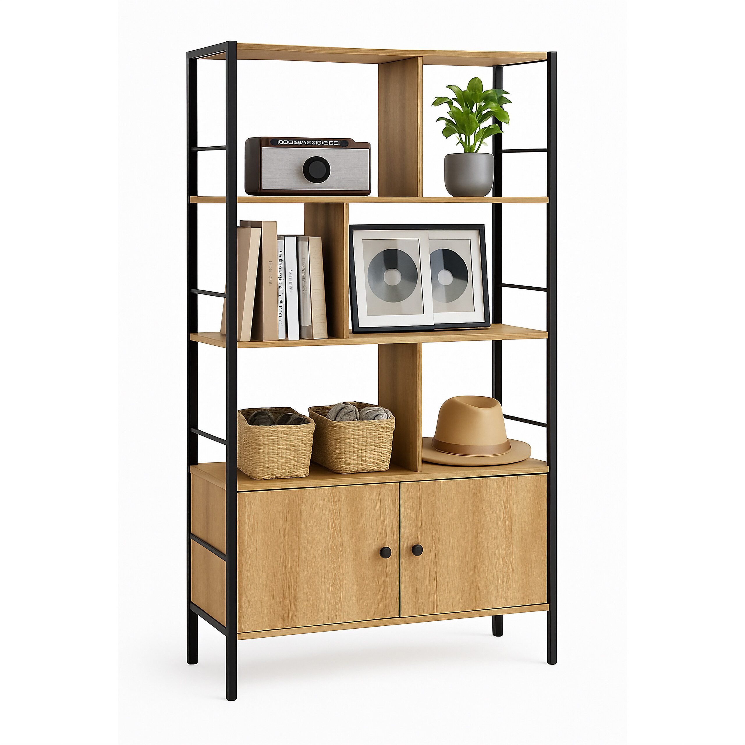 relaxdays Bücherregal mit Unterschrank, Holzoptik-Schwarz günstig online kaufen