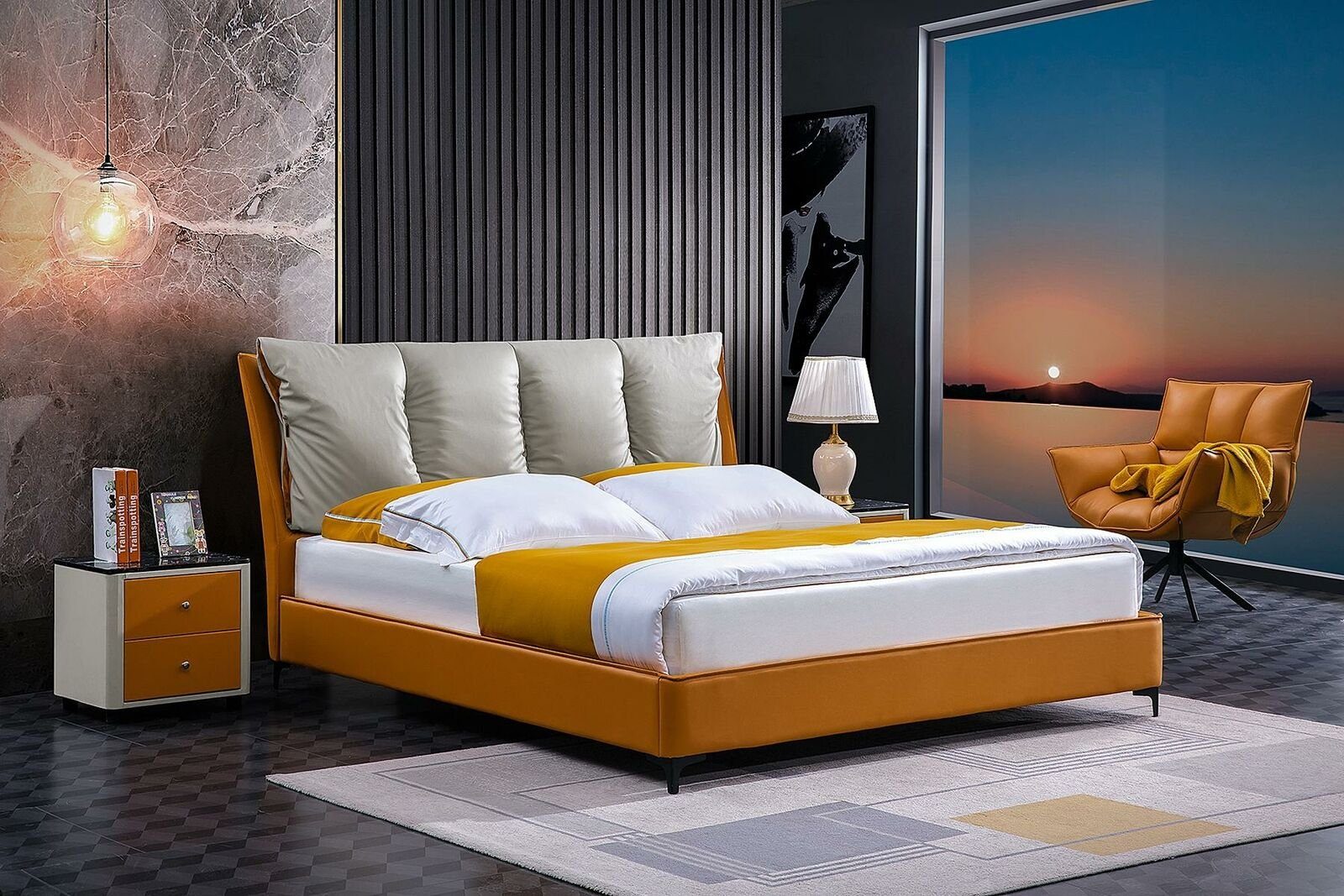 JVmoebel Bett, Luxus Bett Doppel Design Möbel Betten Hotel Orange Schlafzimmer