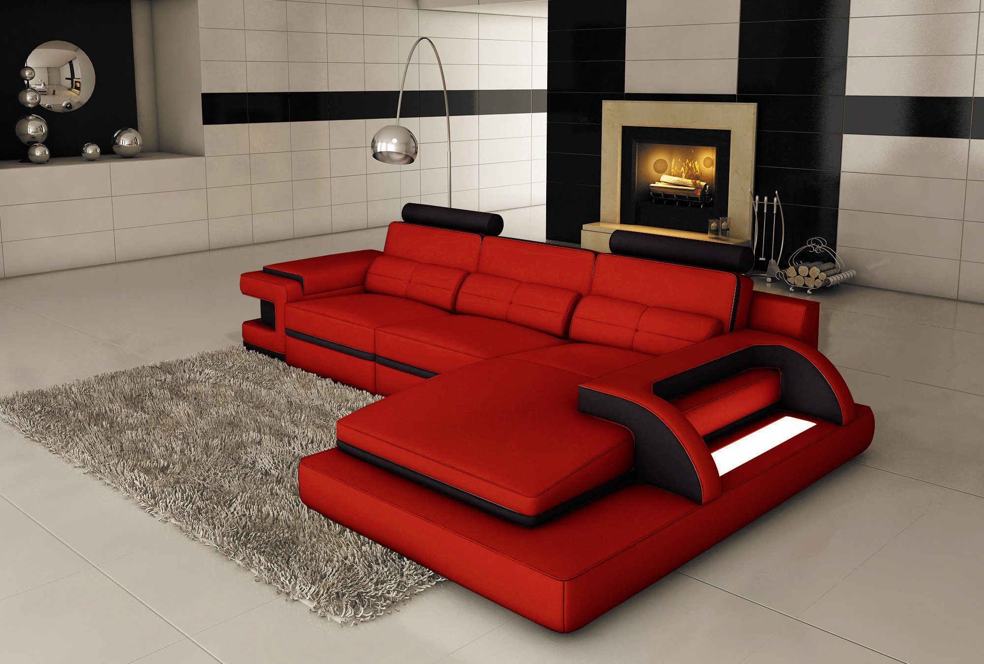 in LED Europe Neu, schwarz-rotes Sofa Made L-Form Modern JVmoebel Ecksofa Luxus Beleuchtung