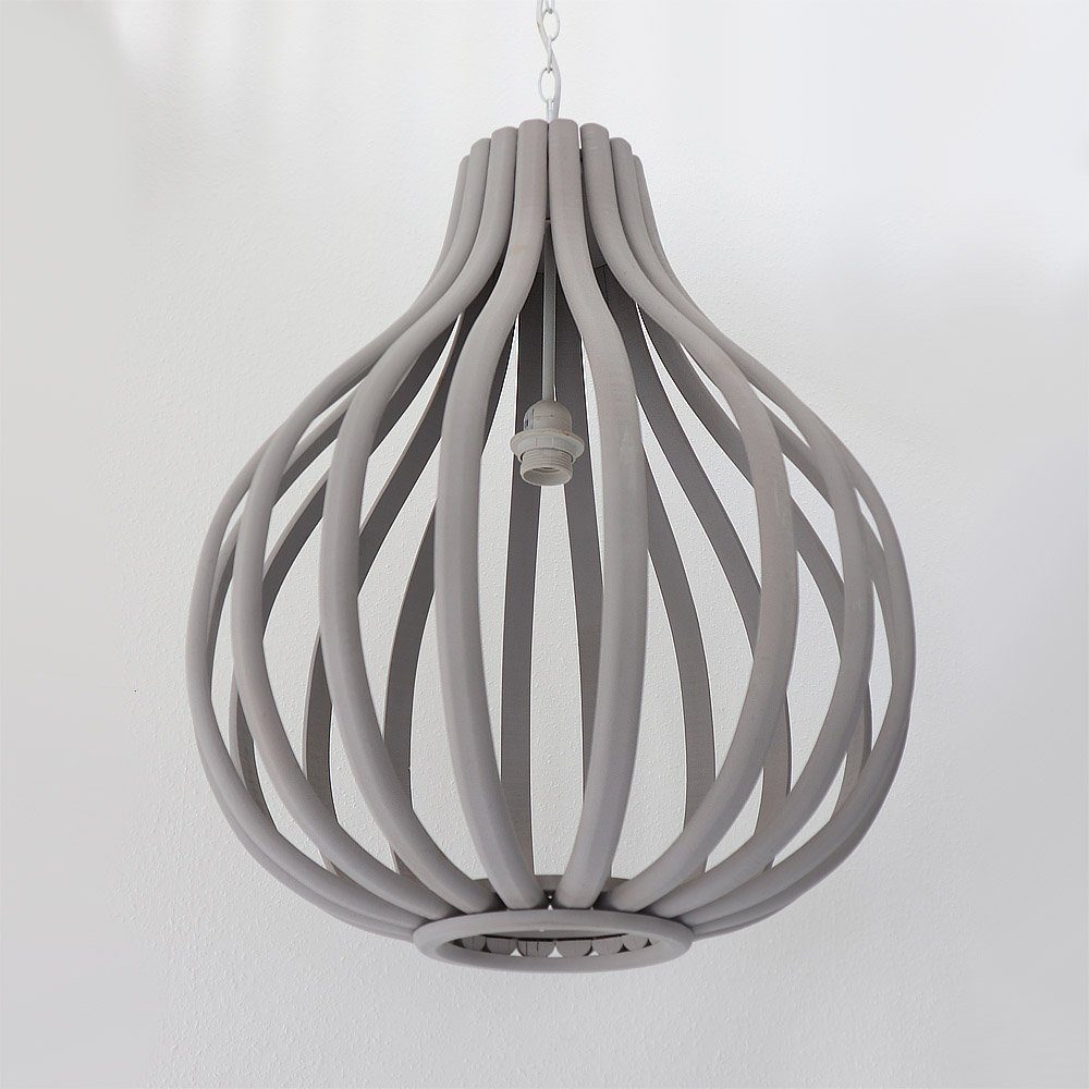XXL-Holzlampe aus Streben PEAR Grafelstein Hängeleuchte D50cm grau mit Holz