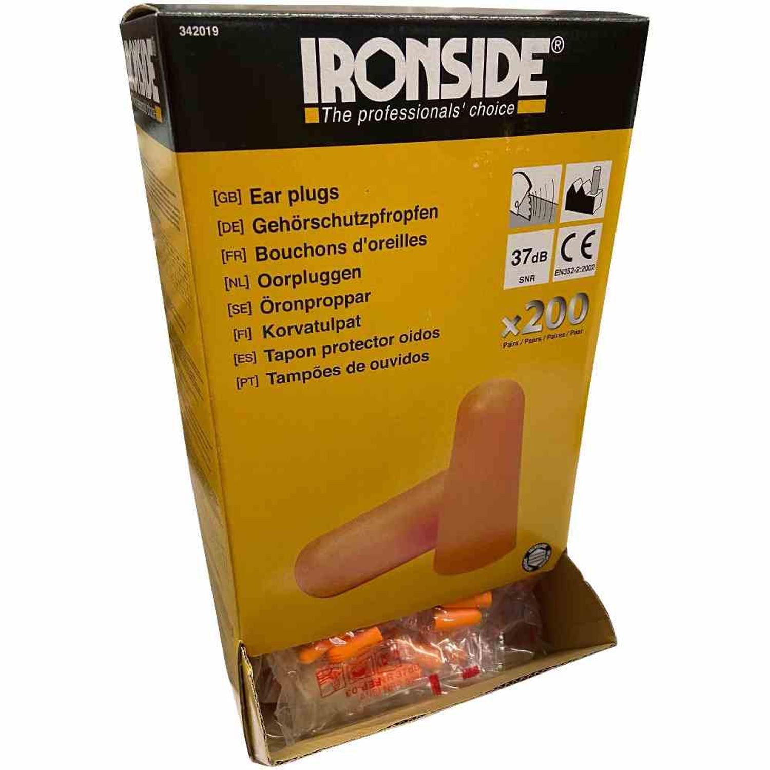 IRONSIDE Gehörschutzstöpsel Ohrstöpsel 200 Paar orange SNR 37 dB