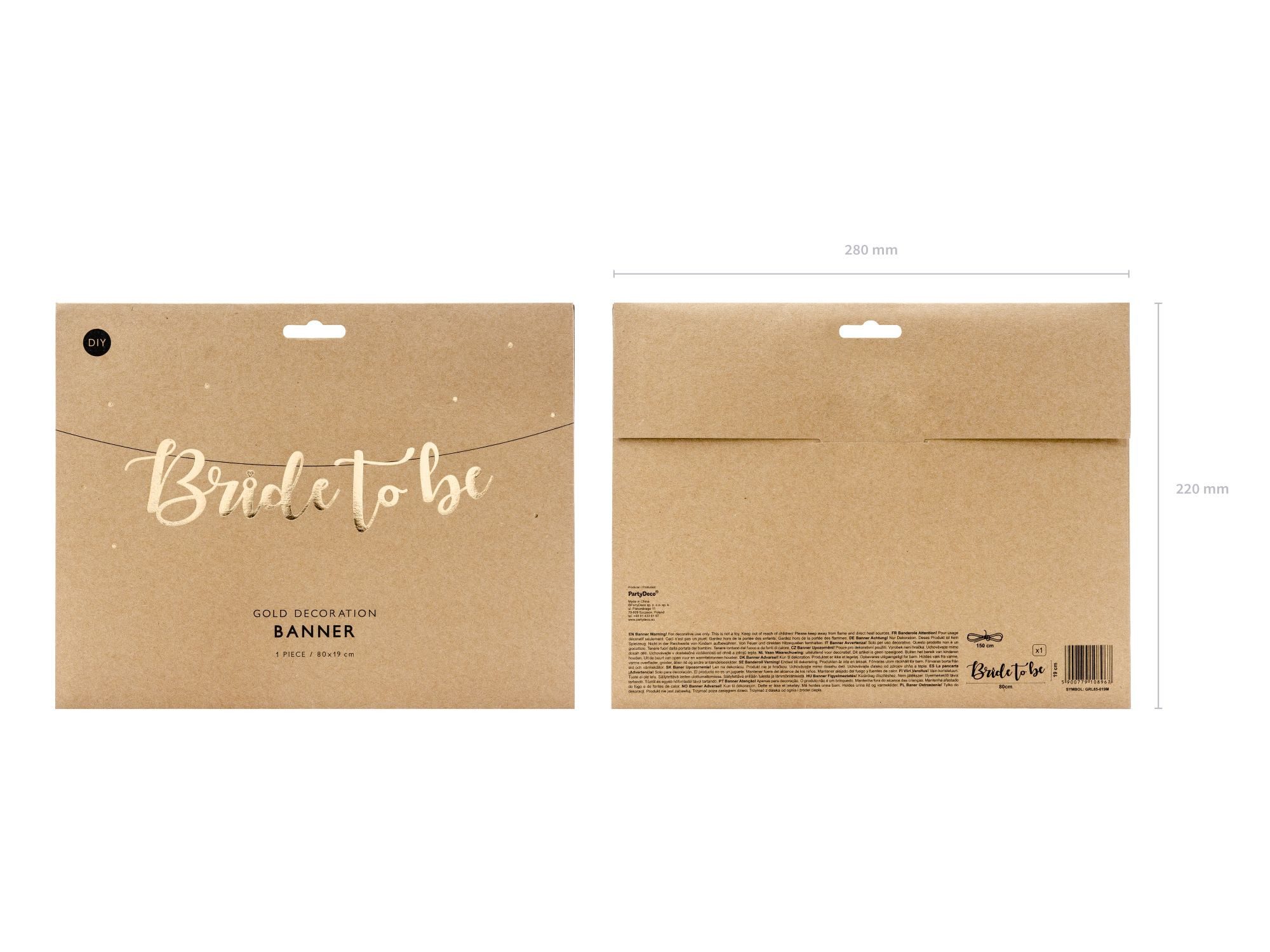 partydeco Dekoobjekt Banner 'Bride to be' Gold, 80 x 19 cm
