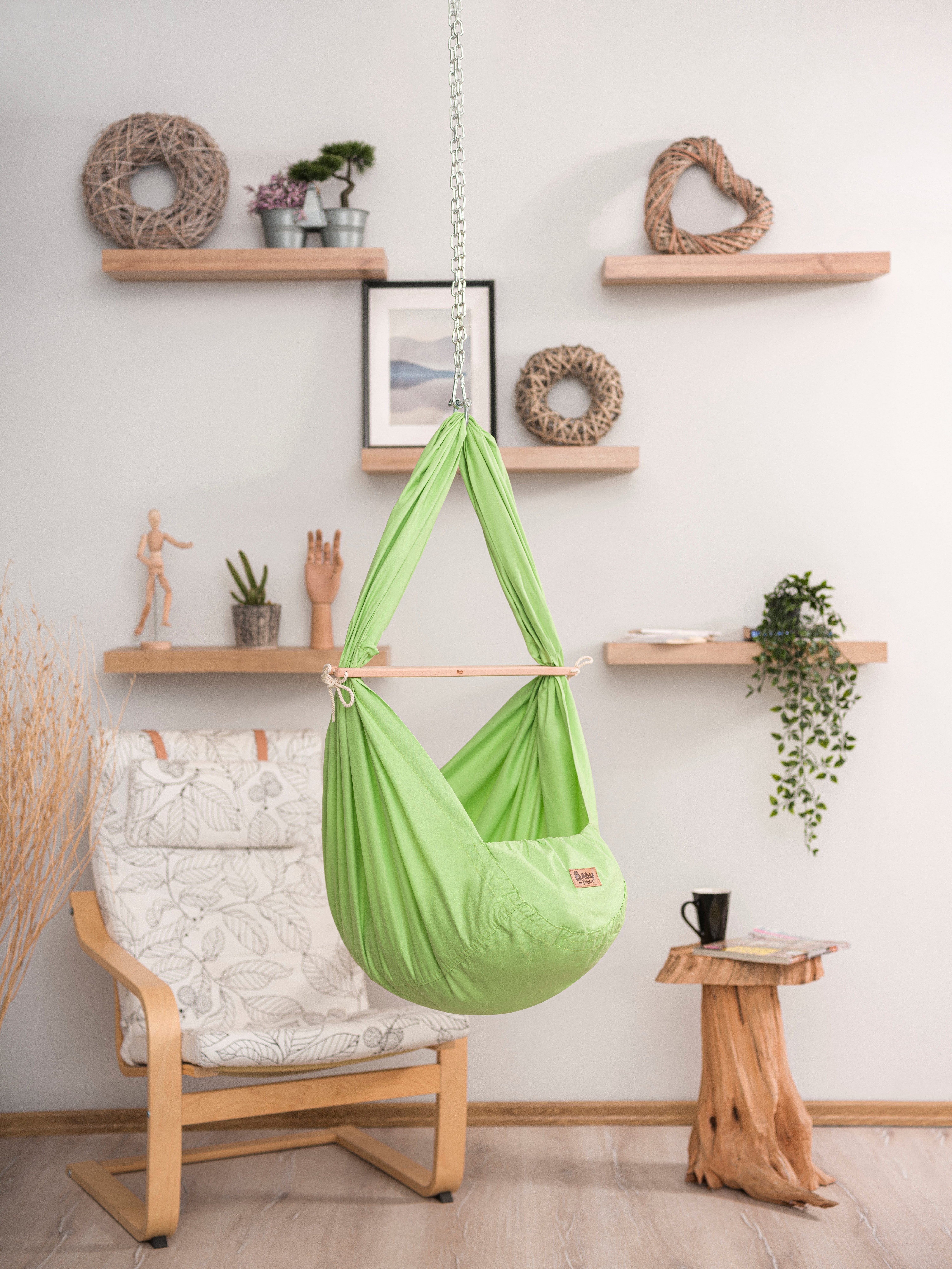 TeppichHome24 Federwippe Baby Federwiege Komplett-Set in Grün