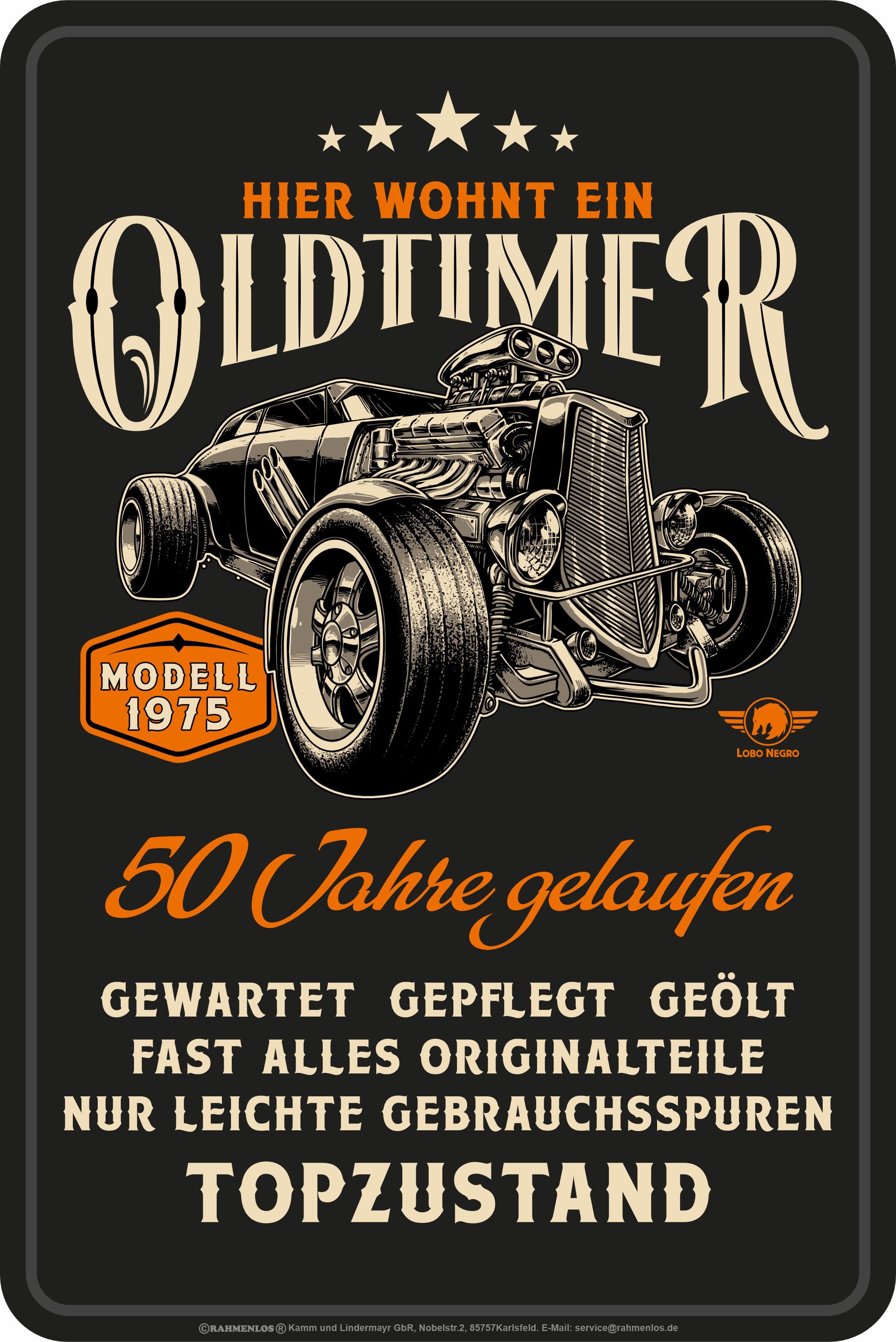 LOBO NEGRO® Metallschild zur Deko oder als Geschenk zum 50. Geburtstag: Oldtimer Jahrgang 1975
