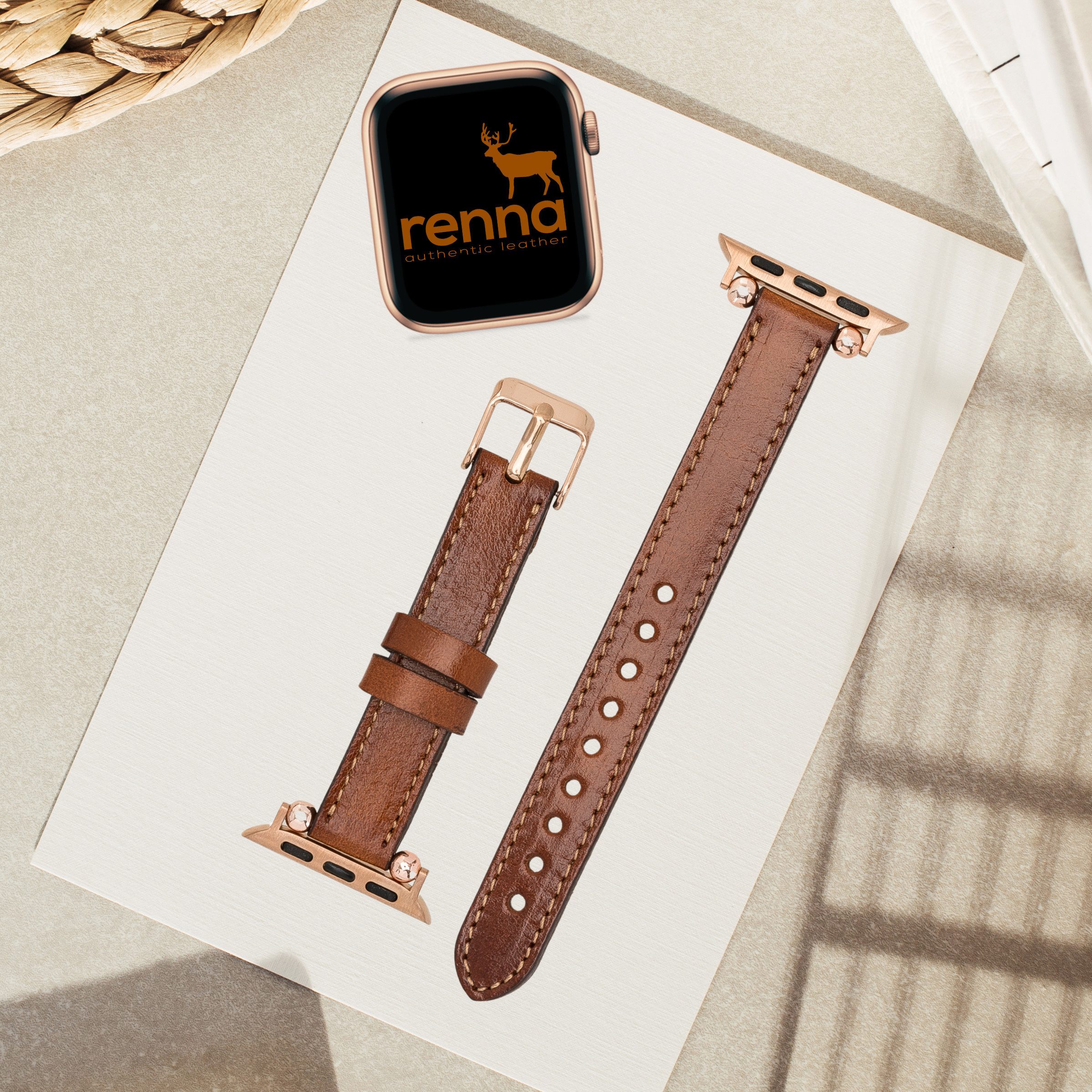 Renna Leather Часыarmband Apple Watch Band für Series 10 / Ultra/9/SE/8-1 Echtleder Armband