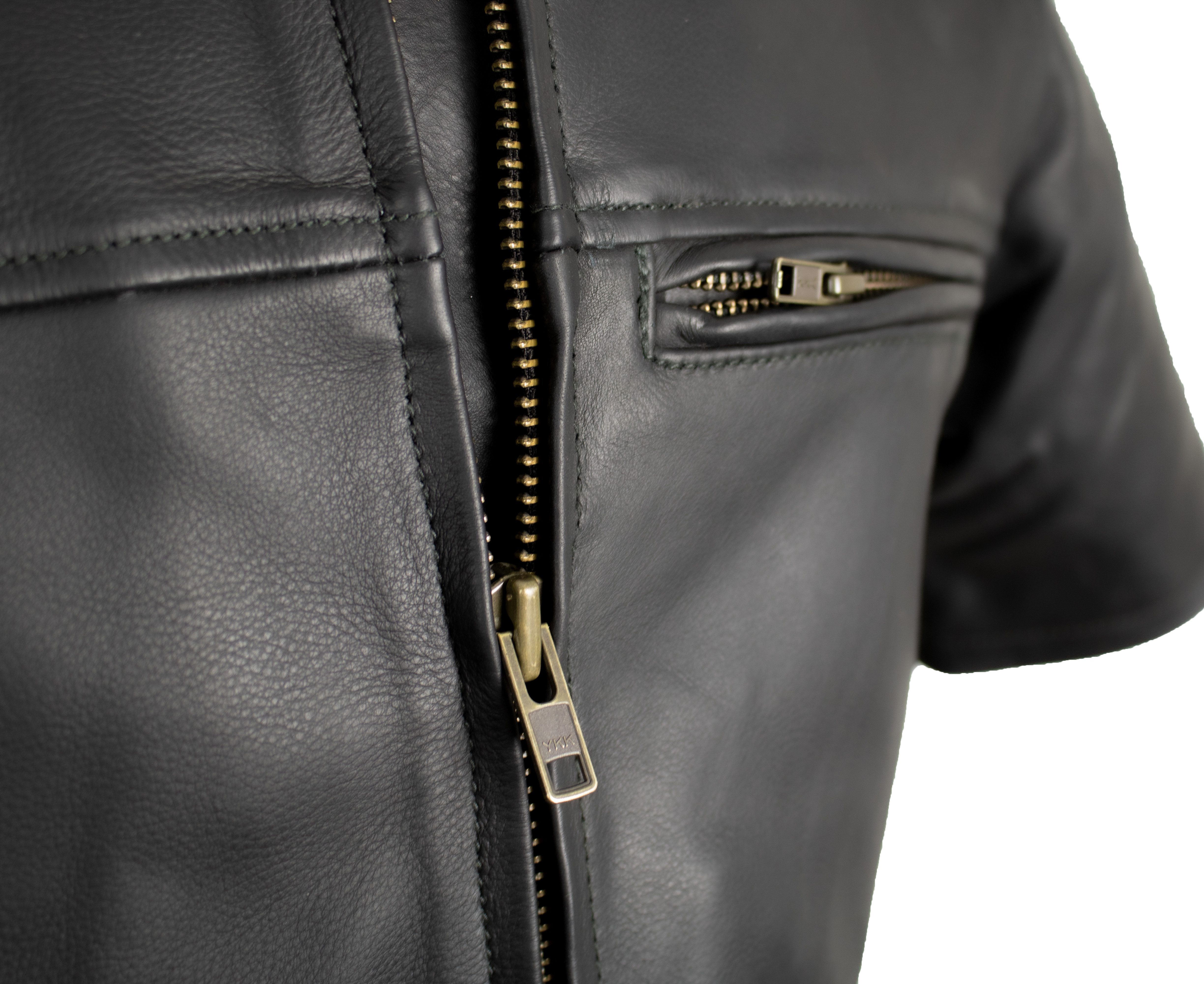 MDM Kurzarmhemd Biker Hemd, Weste mit kurzen Ärmel (aus Glattem Rindsleder gefertigtes Kurzarm Hemd) Bikerhemd